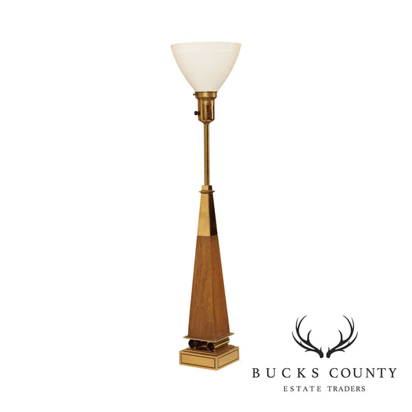 Stiffel Mid Century Brass & Walnut Obelisk Table Lamp