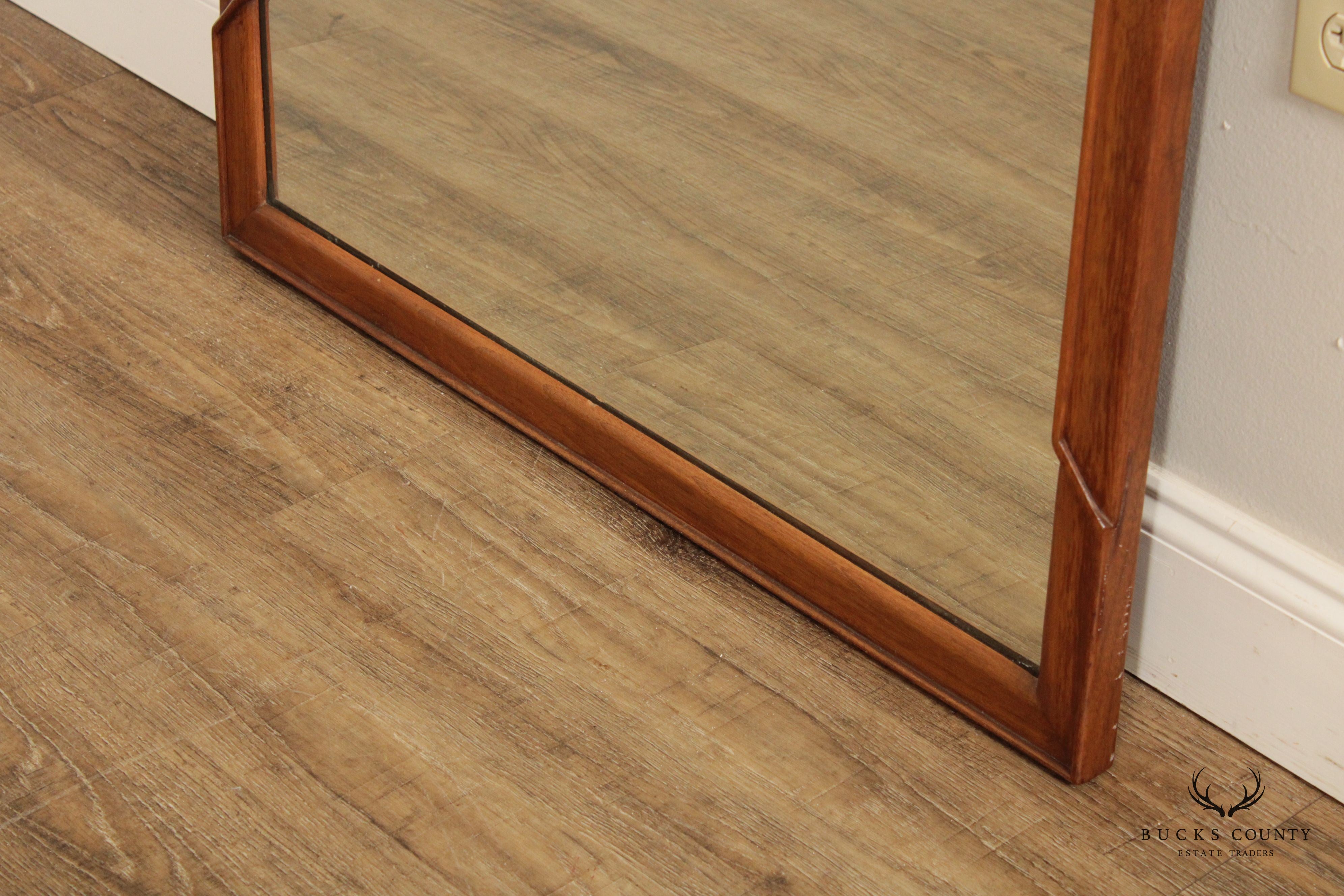 Mid Century Modern Vintage Walnut Carved Rectangular Wall Mirror