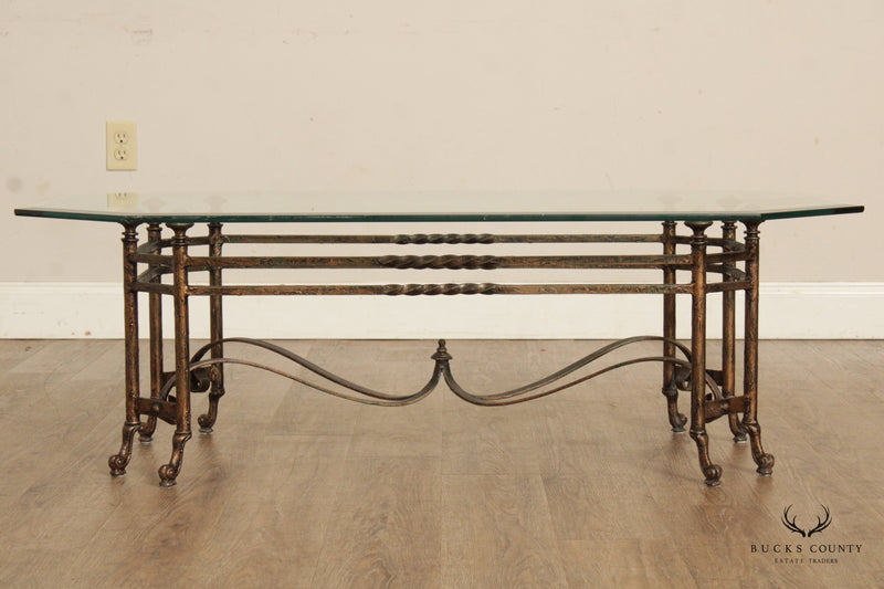 Regency Style Wrought Iron Glass Top Coffee Table