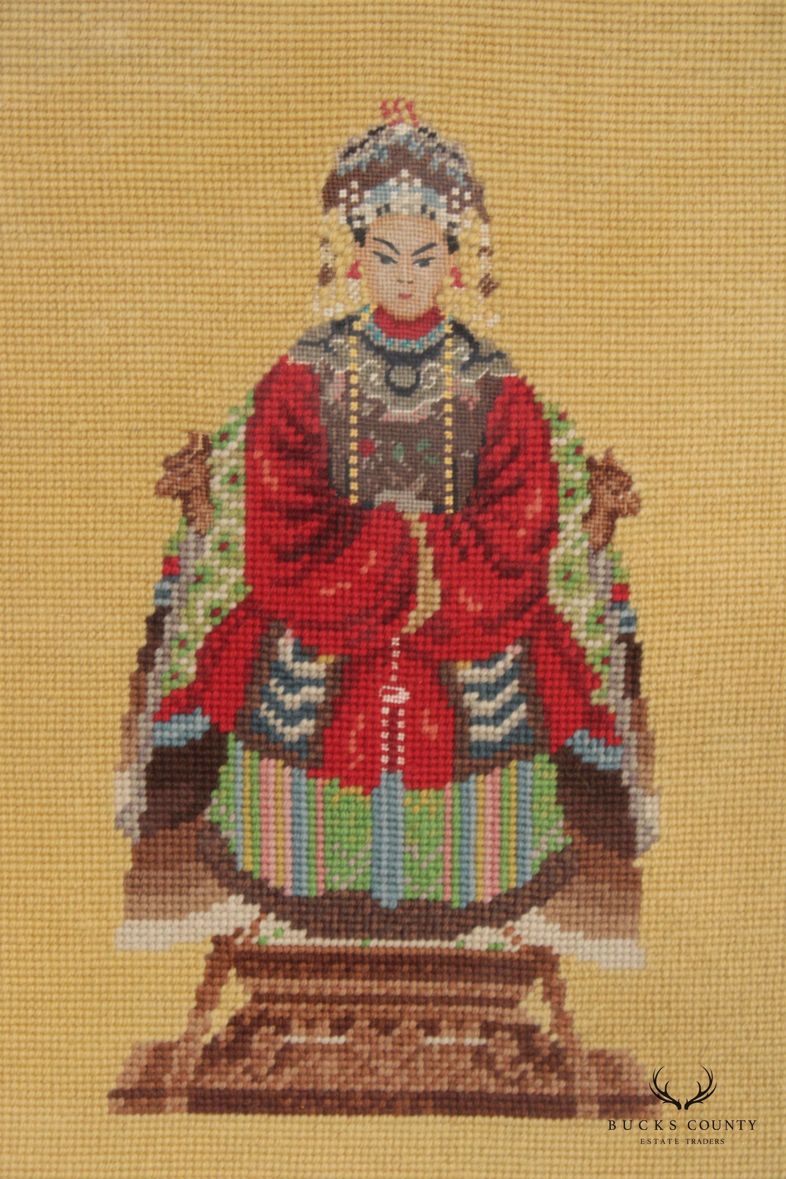 Vintage Framed Needlepoint Chinese Empress