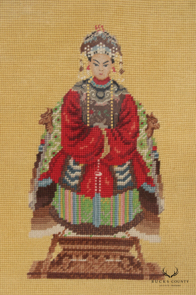 Vintage Framed Needlepoint Chinese Empress