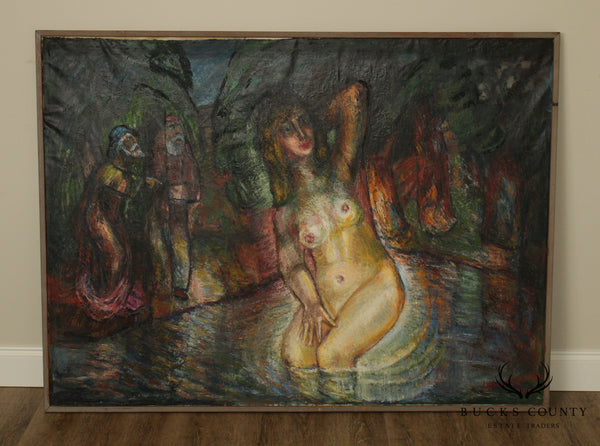 Laszlo Kemeny, Susanna and the Elders, Female Nude Oil on Canvas Framed