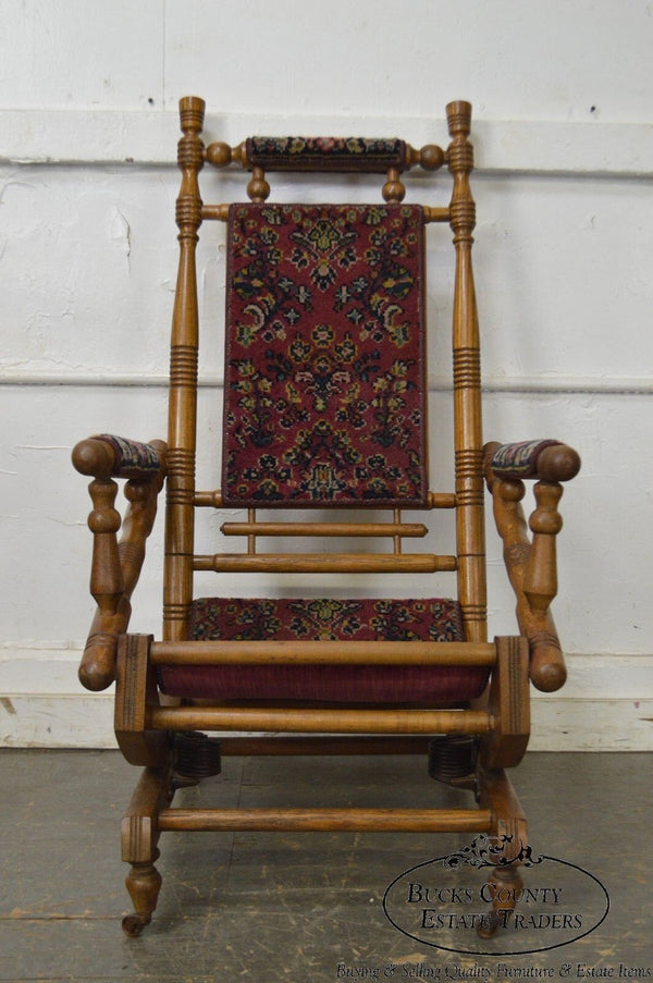 Antique 19th Century Victorian Carpet Upholstered Platform Rocker
