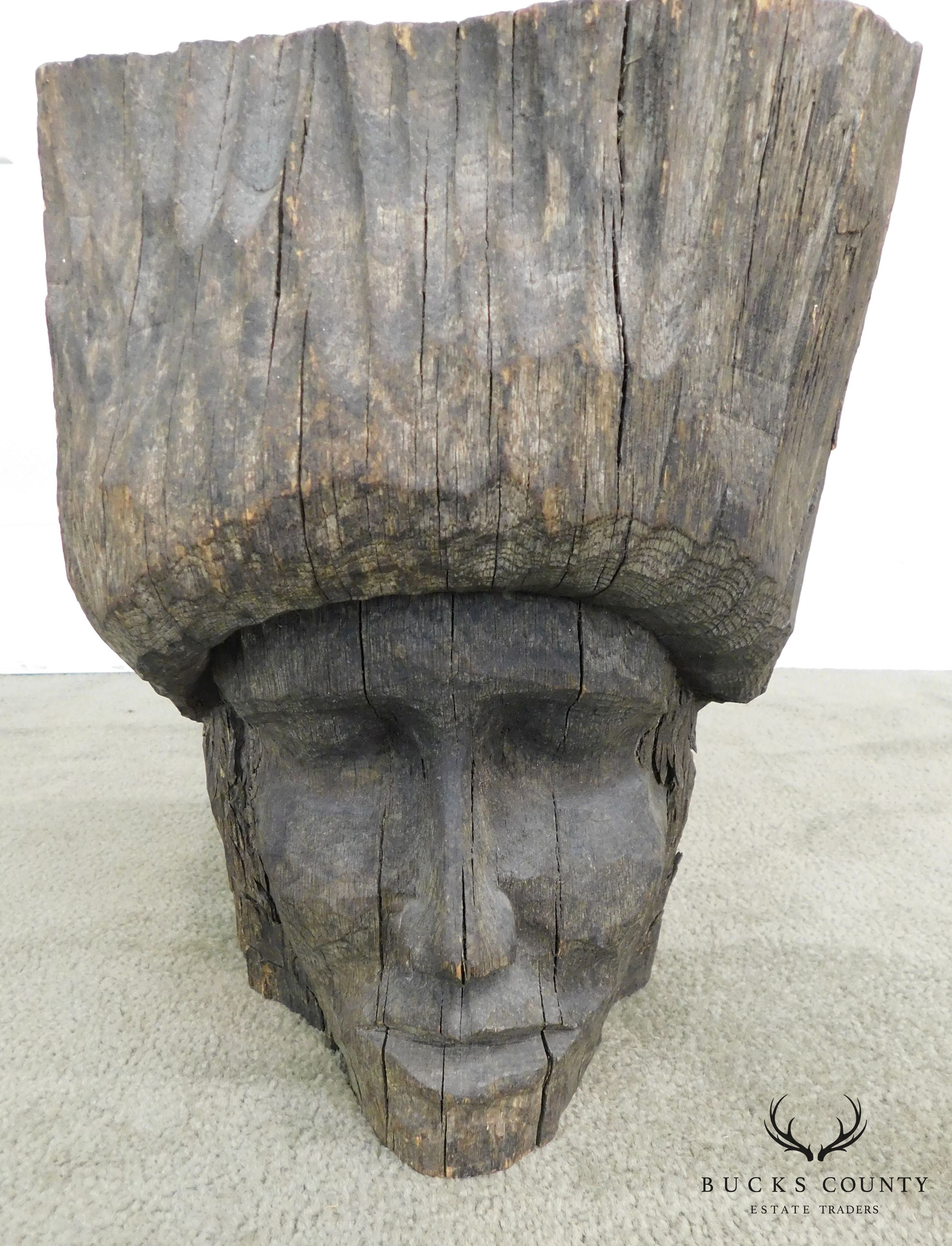 Hand Carved Wooden Face Tribal Sculpture