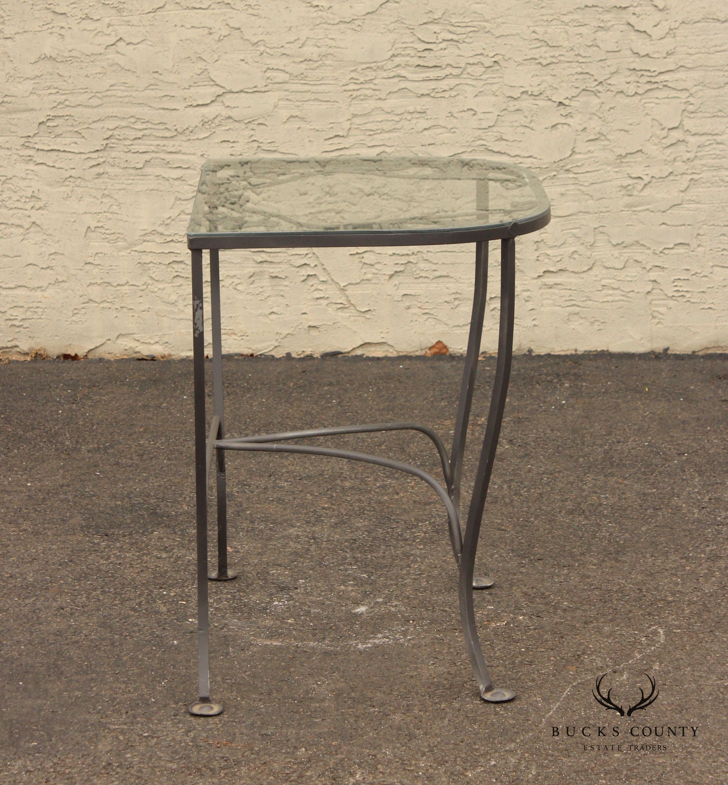 Salterini Vintage Wrought Iron Glass-Top Outdoor Patio Console Side Table