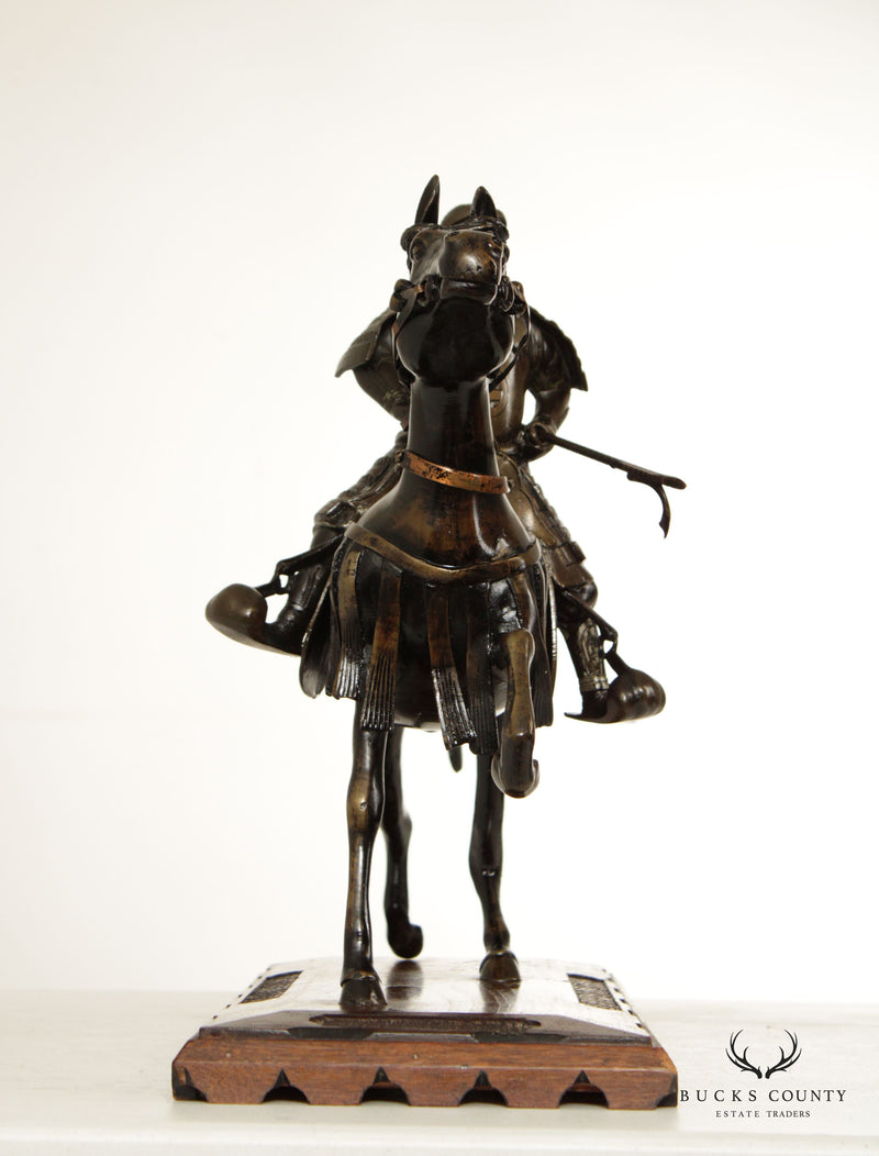 Antique Japanese Samurai Warrior on Horse Bronze Sculpture