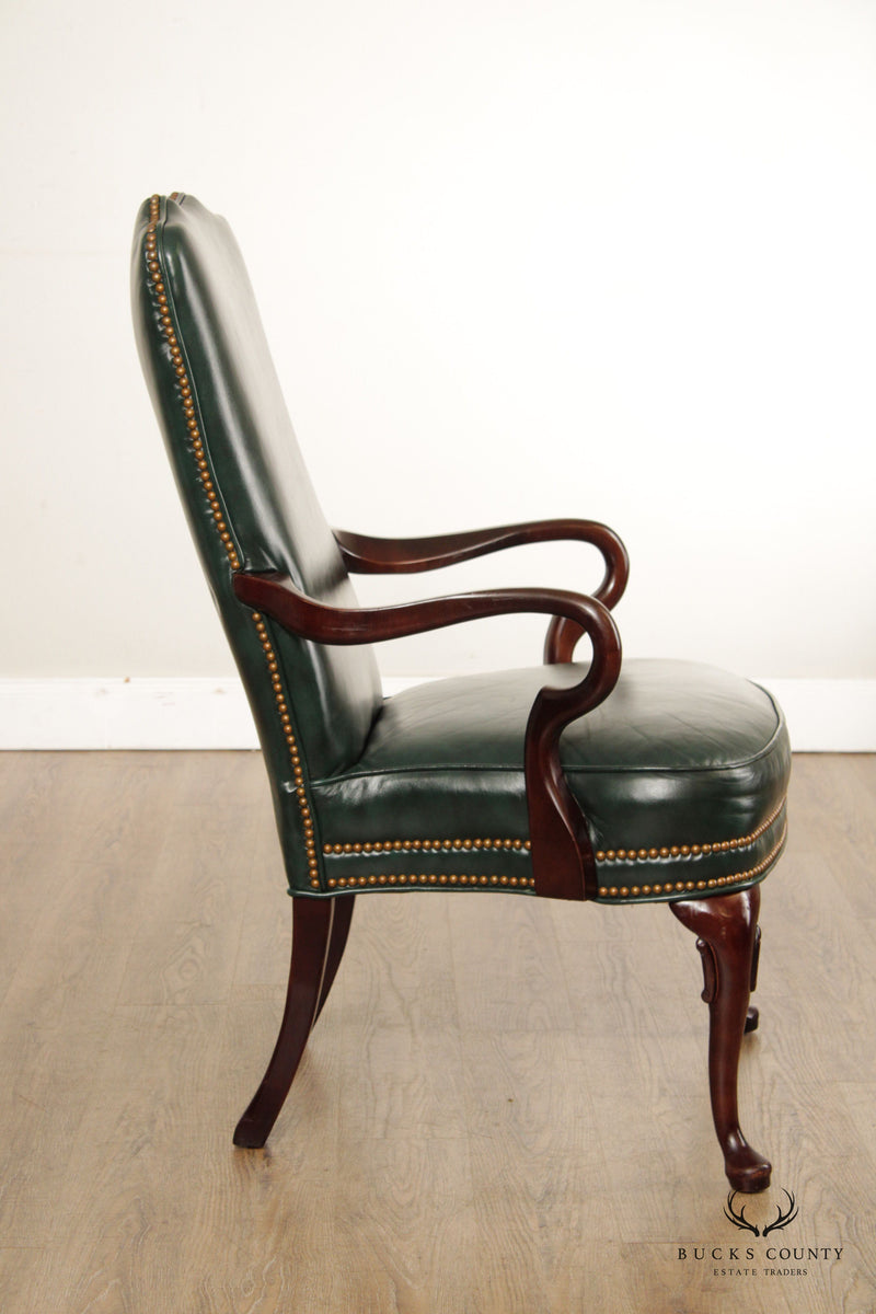 Queen Anne Style Mahogany and Leather Armchair