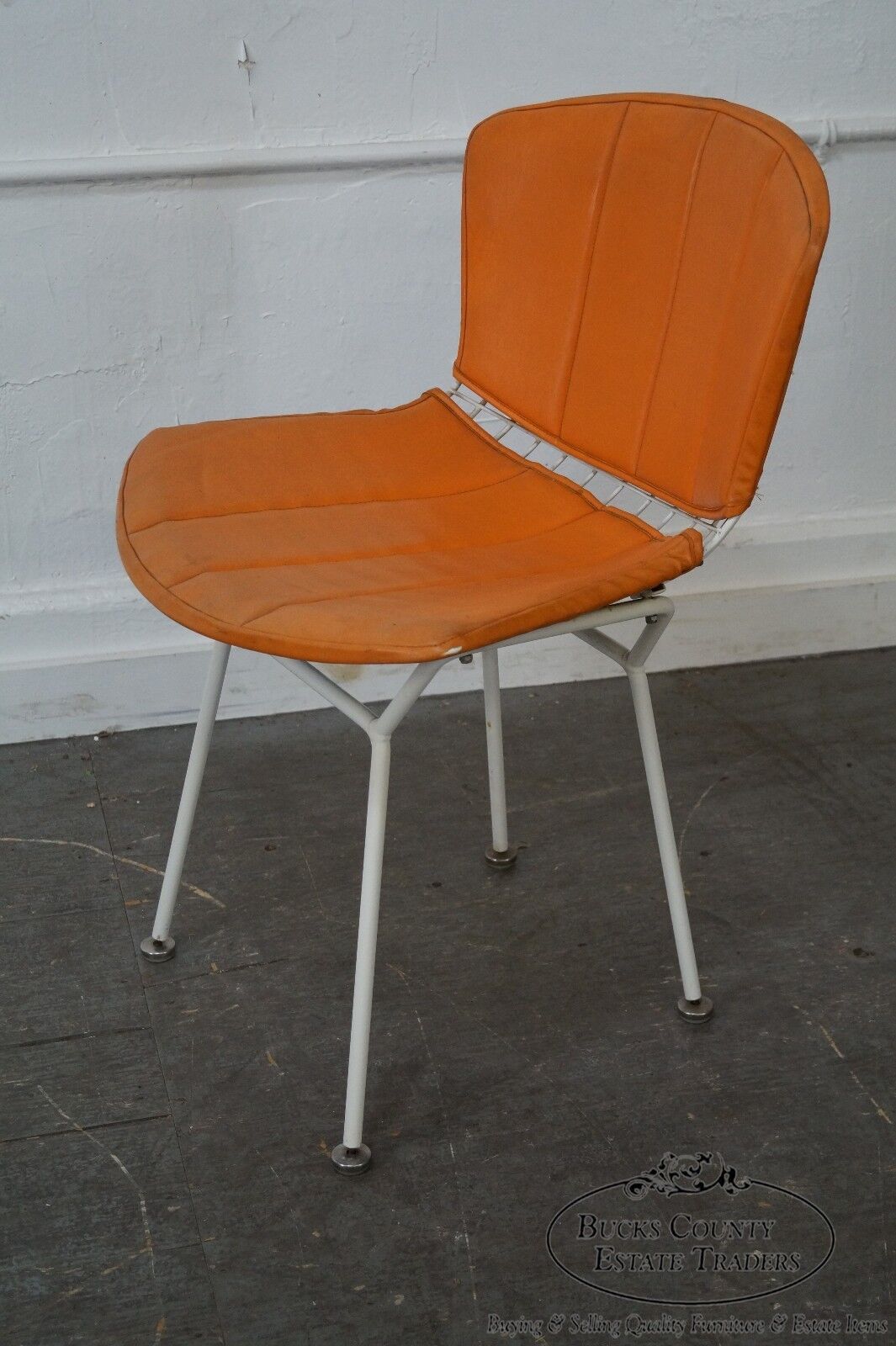 Knoll Vintage Bertoia White Wire Side Chair w/ Orange Cushion