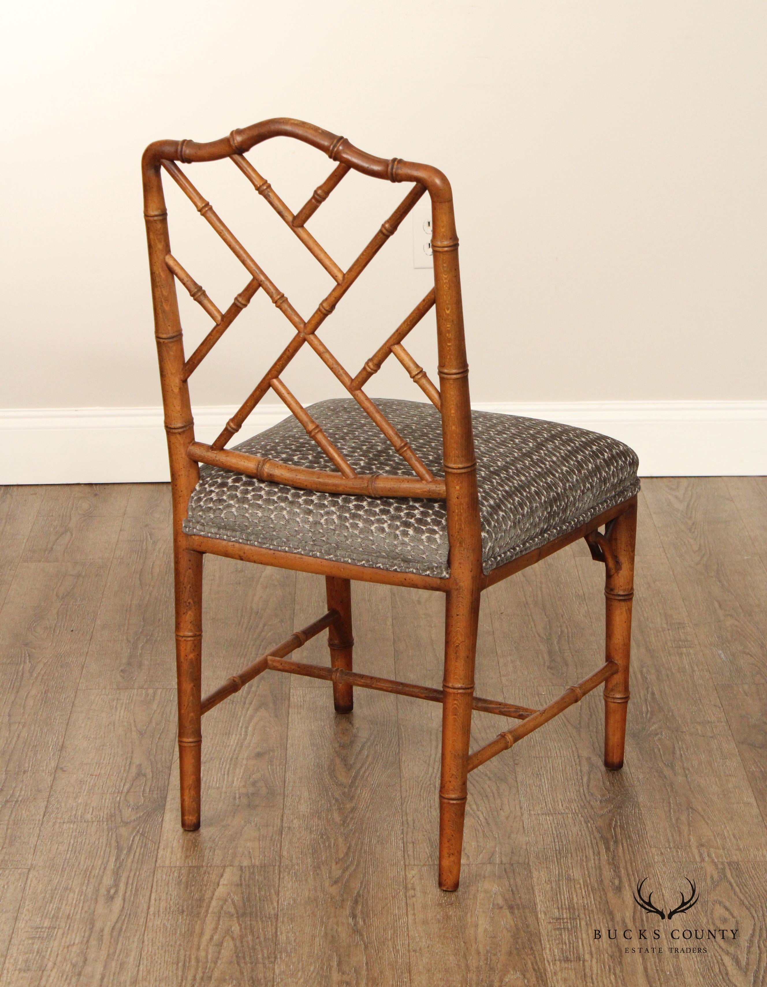 Chinese Chippendale Style Set Of Four Faux Bamboo Dining Chairs