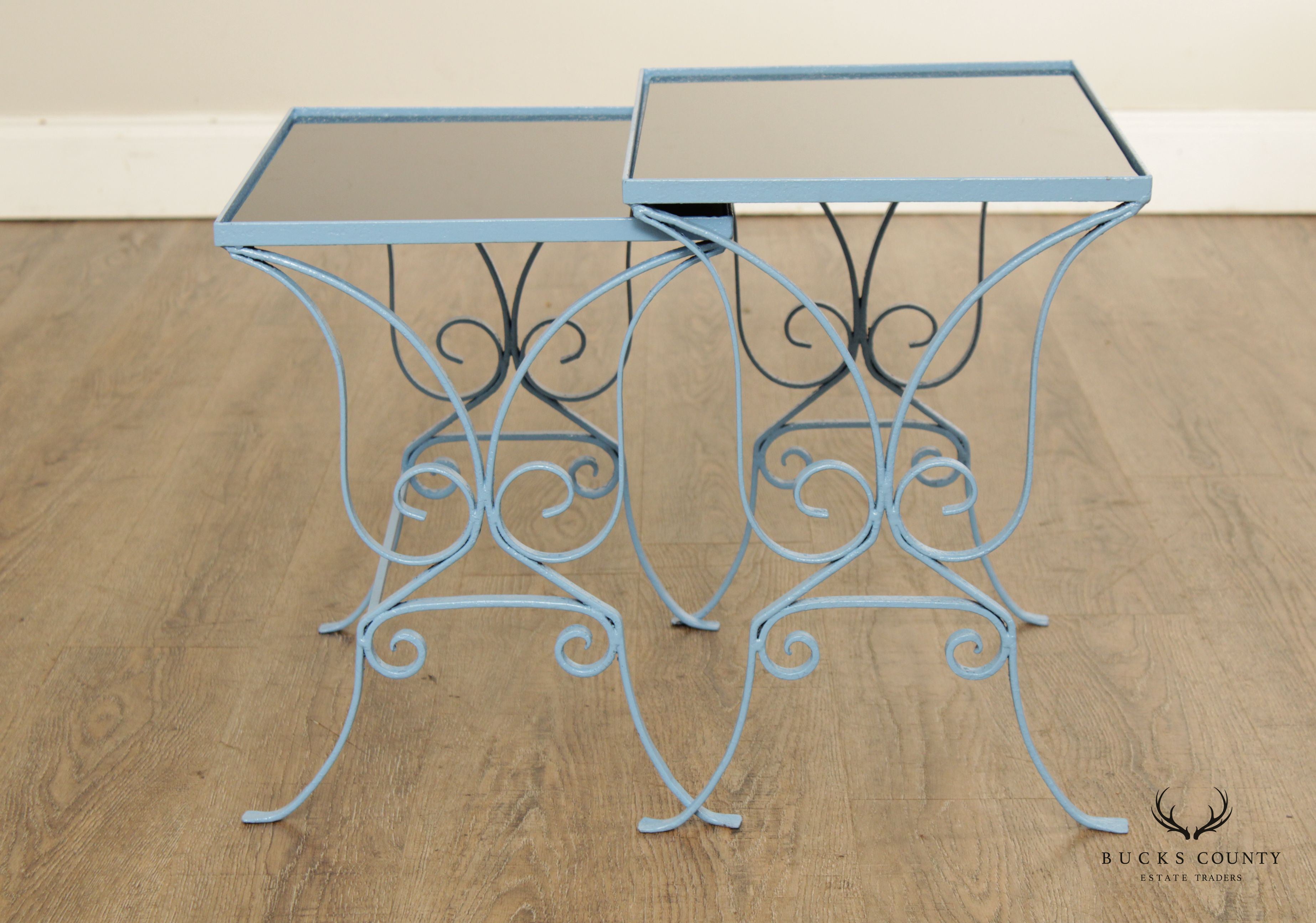 Hollywood Regency Wrought Iron Pair Nesting Tables