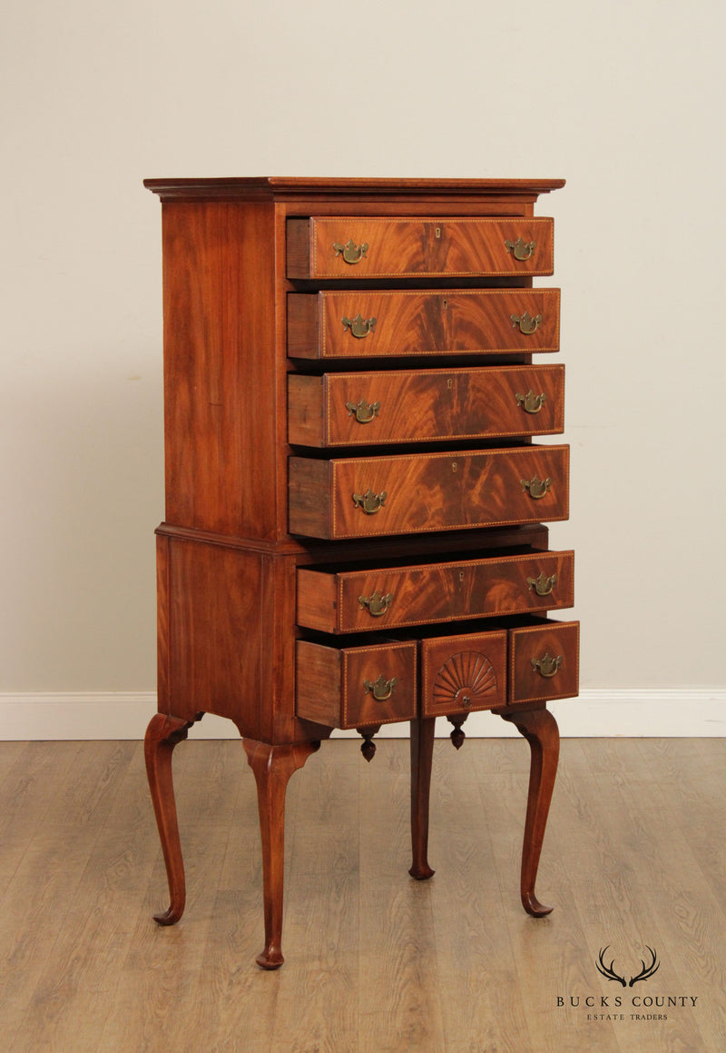 Antique Queen Anne Style Inlaid Mahogany Highboy