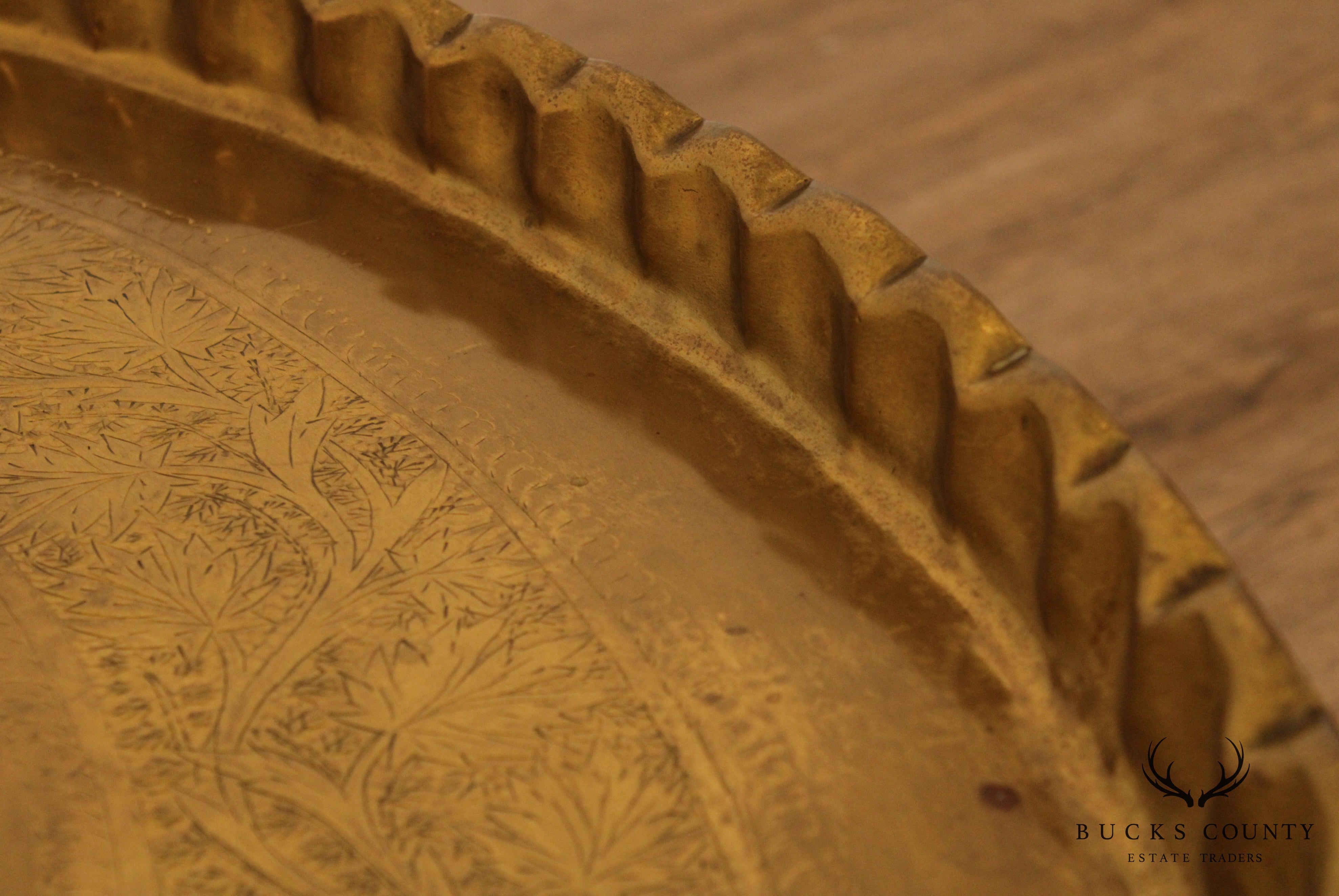 Mid Century Asian Inspired Round Brass Tray Top Coffee Table