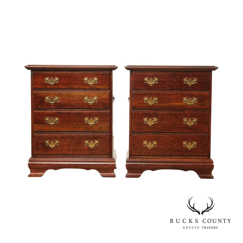 Crescent Chippendale Style Pair of Cherry Nightstand Chests