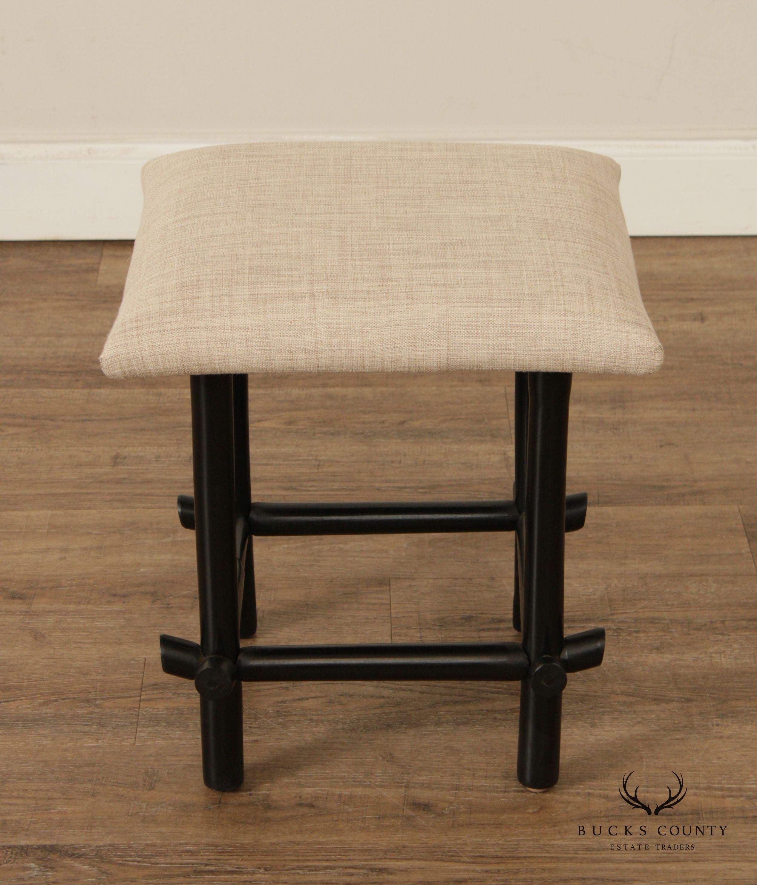 Vintage Asian Style Pair of Ebonized Faux Bamboo Stools