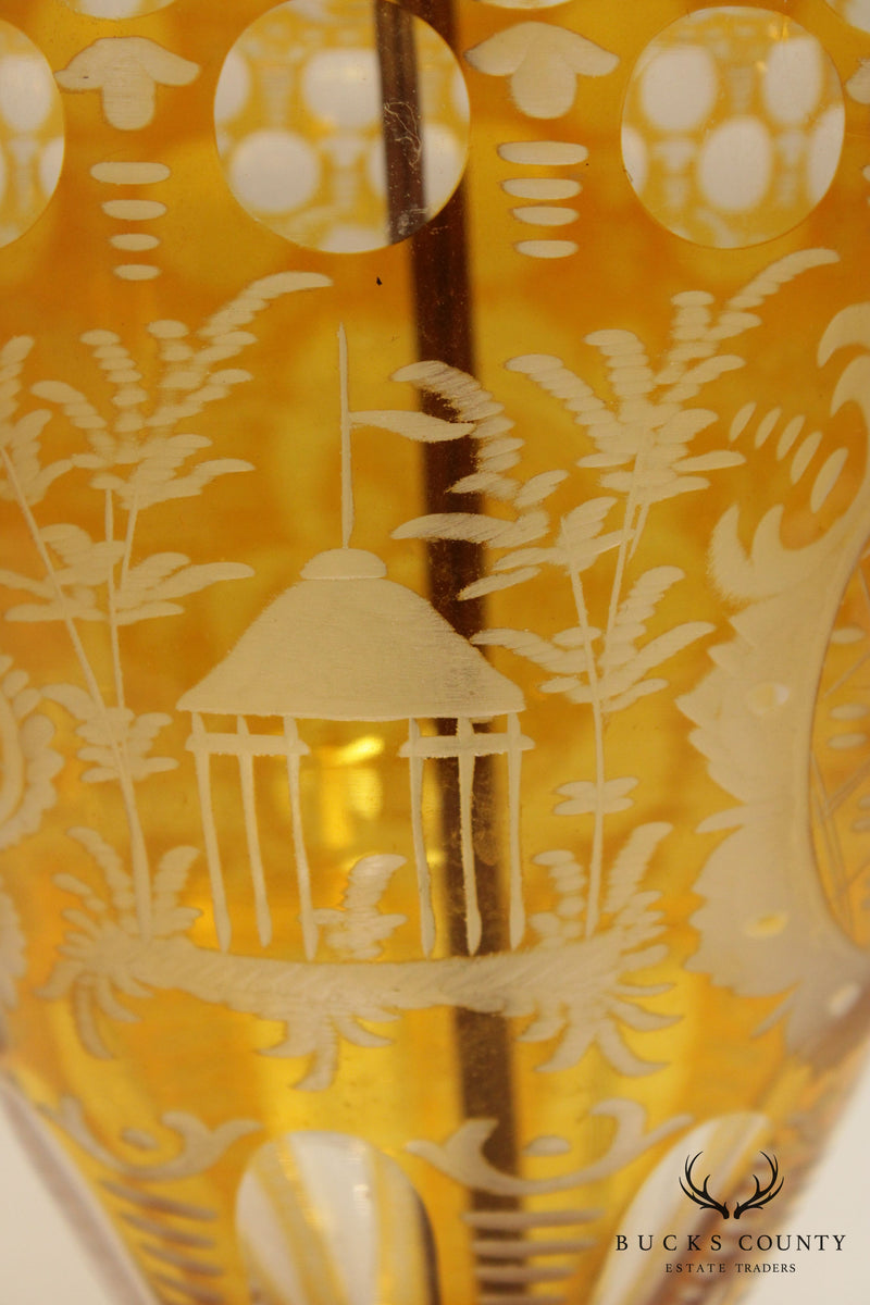 Vintage Bohemian Amber Cut to Clear Glass Table Lamp