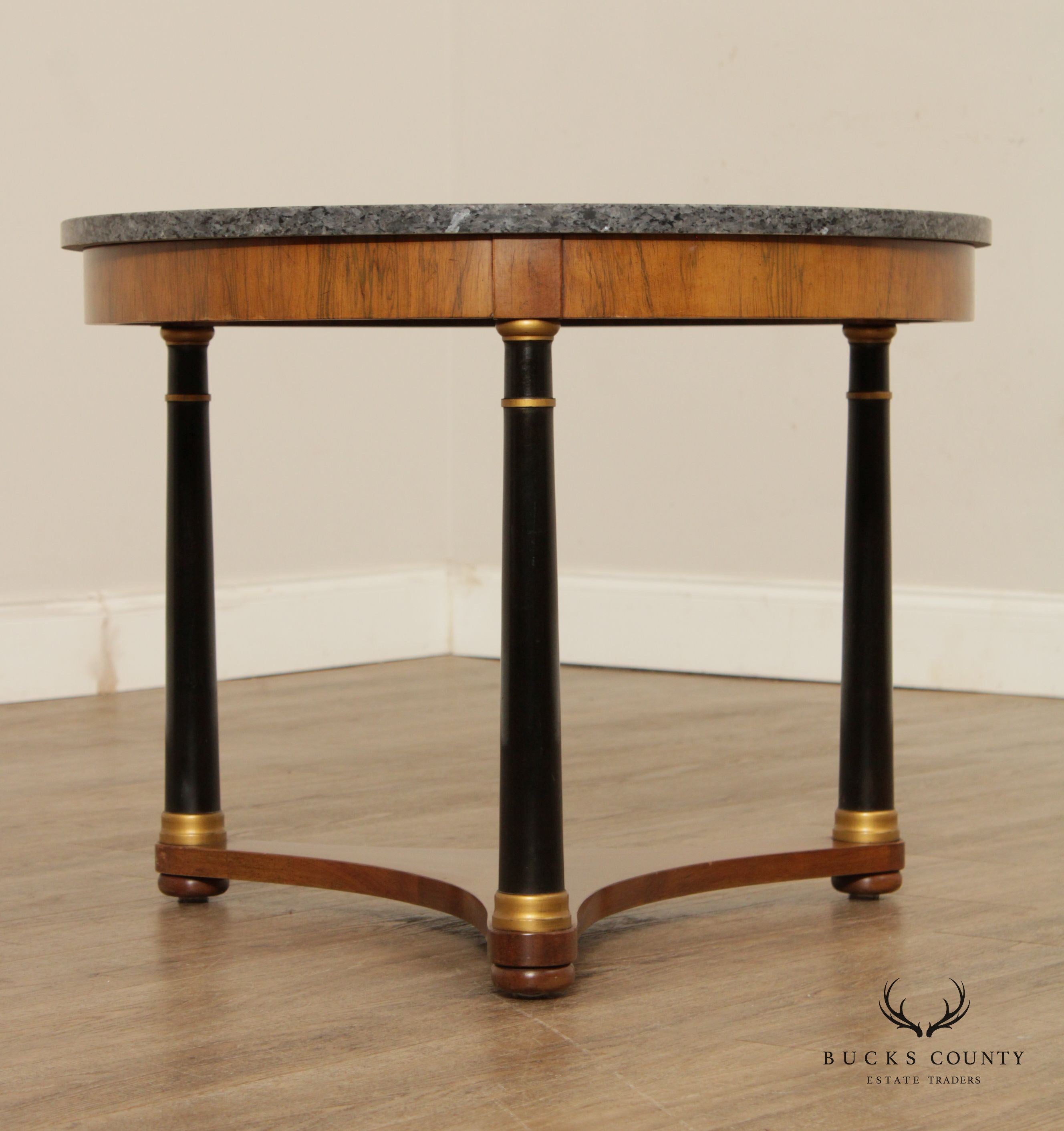 Fine Arts Furniture Co. French Empire Style Round Granite Top Side or Coffee Table