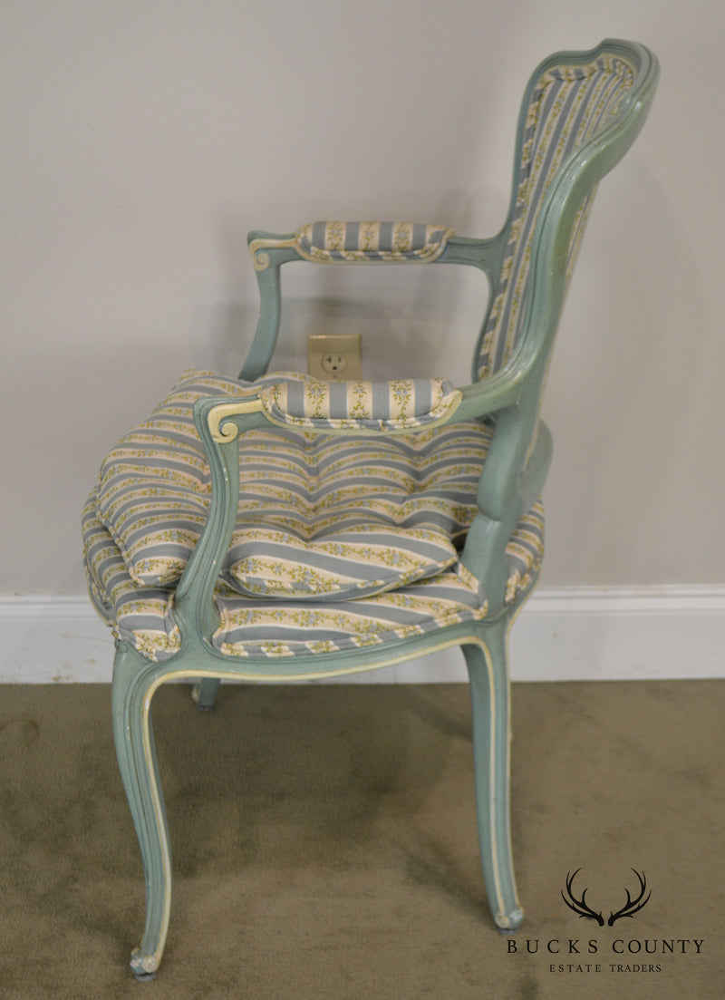 French Louis XV Style Vintage 1960's Custom Painted Pair Armchairs