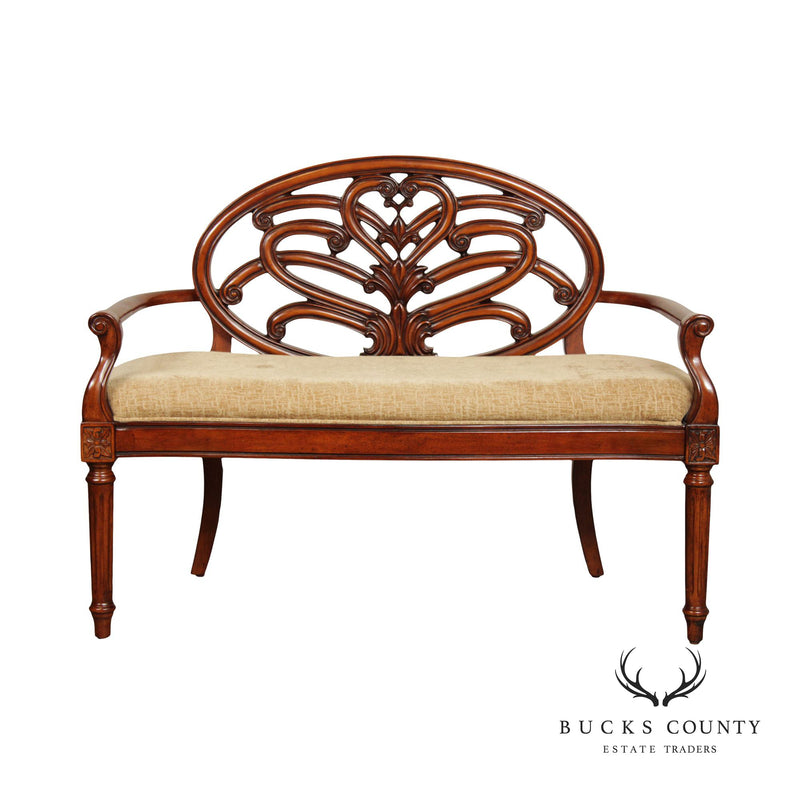 French Louis XVI Style Carved Mahogany Settee Bench