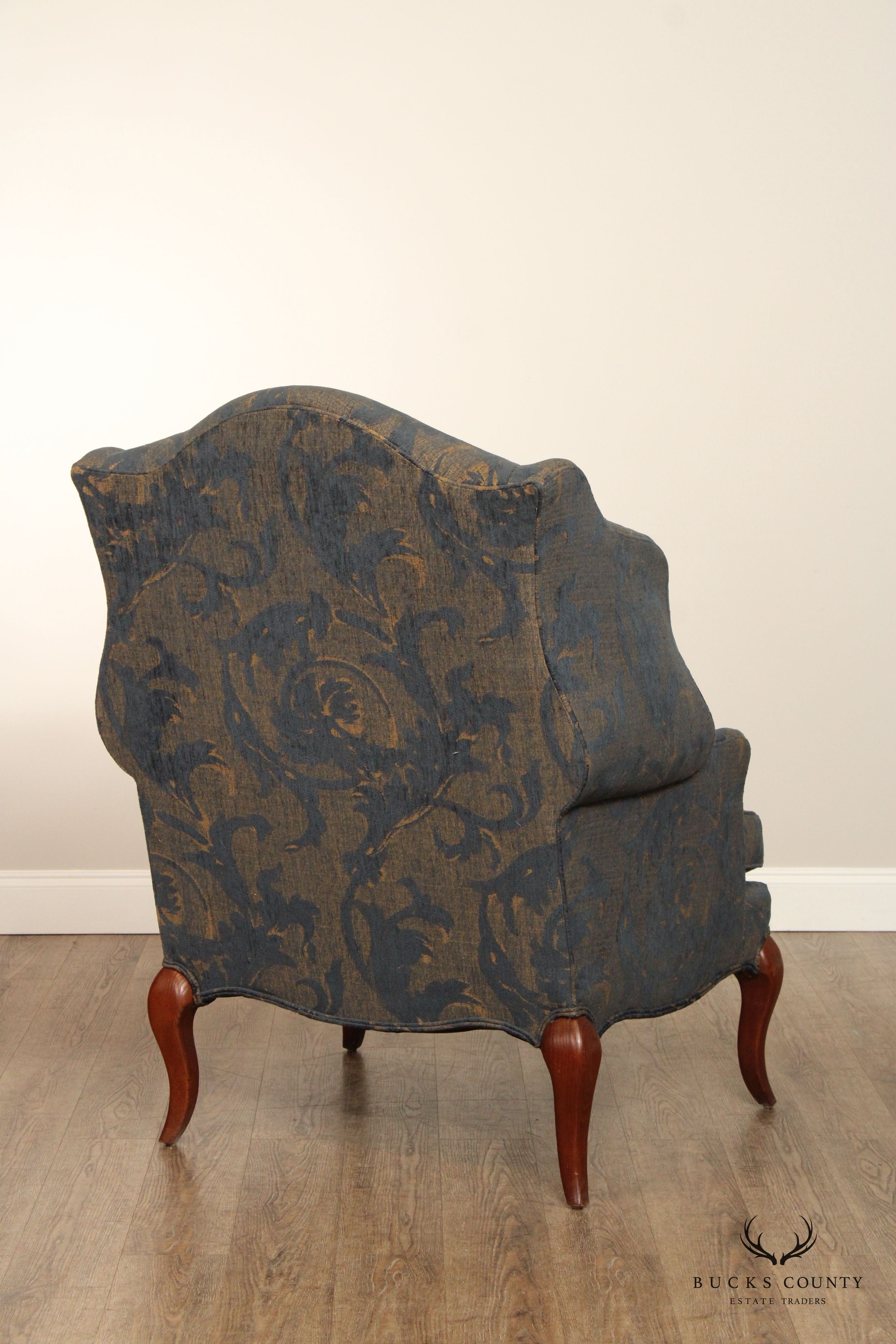 Pearson French Style Pair of Custom Upholstered Wing Chairs