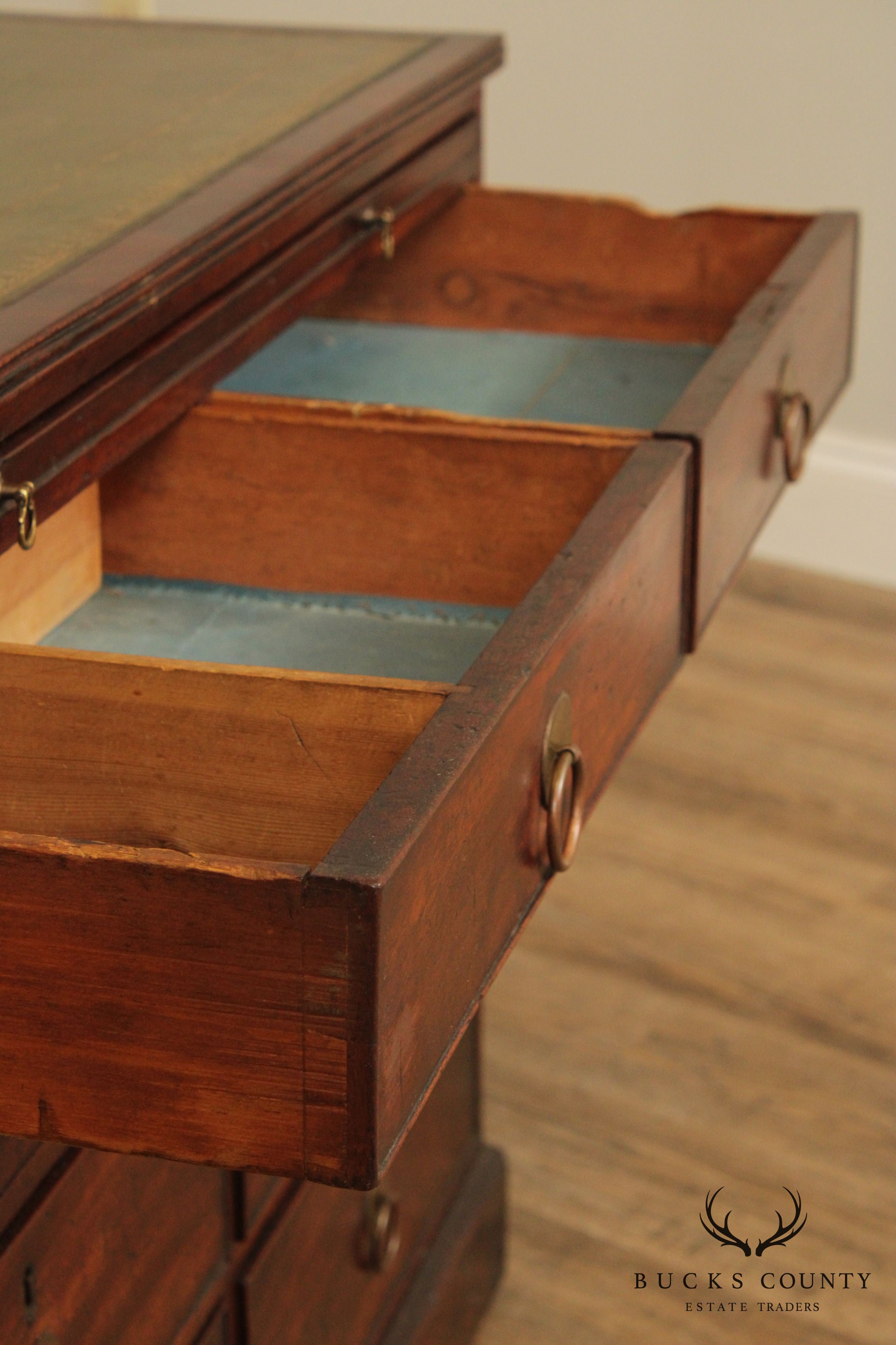 Antique English Mahogany Regency Period Leather Top Chest of Drawers