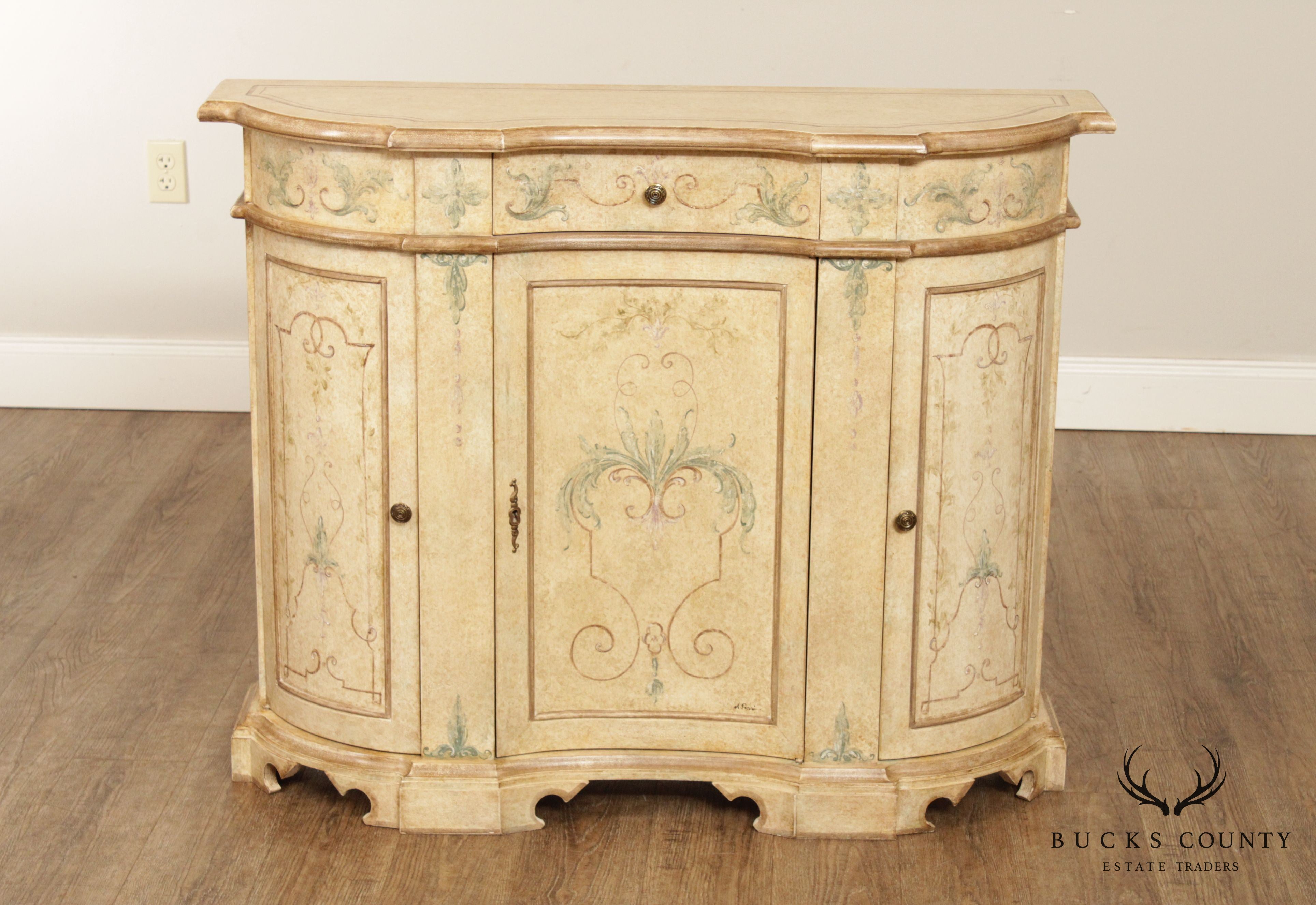 Italian Venetian Hand Painted Serpentine Front Console