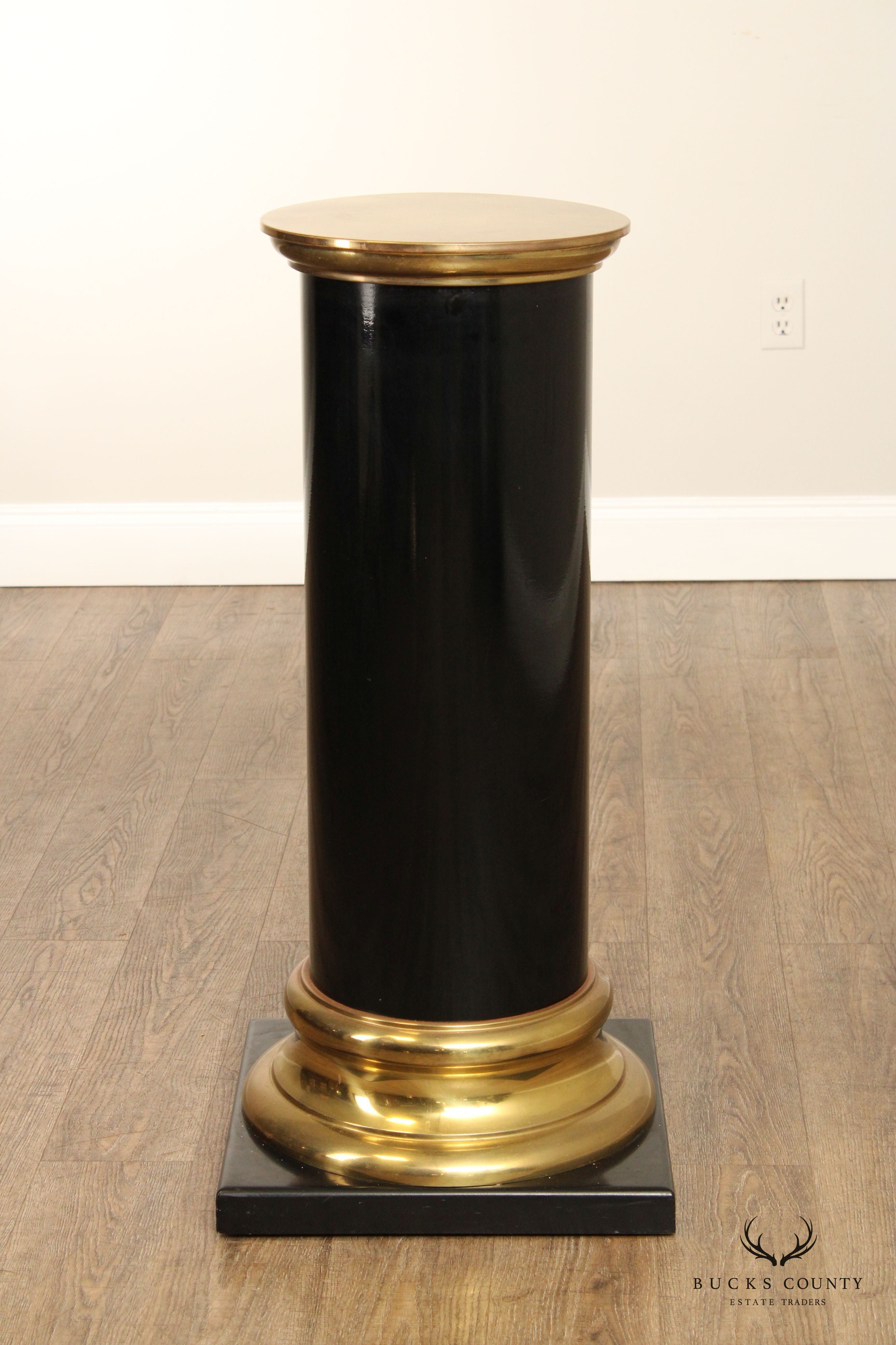 Italian Regency Style Pair of Lacquered Wood and Brass Pedestals