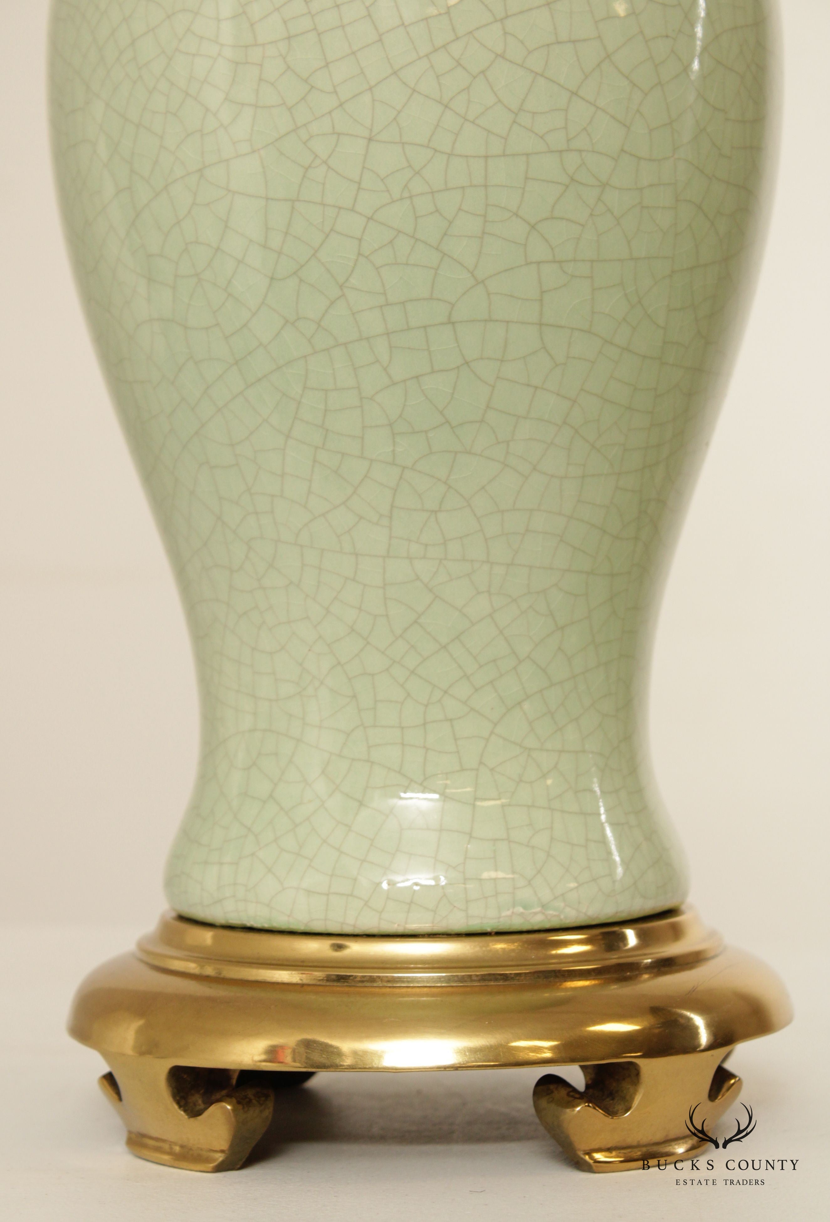 Asian Style Celadon Elephant Urn Table Lamp