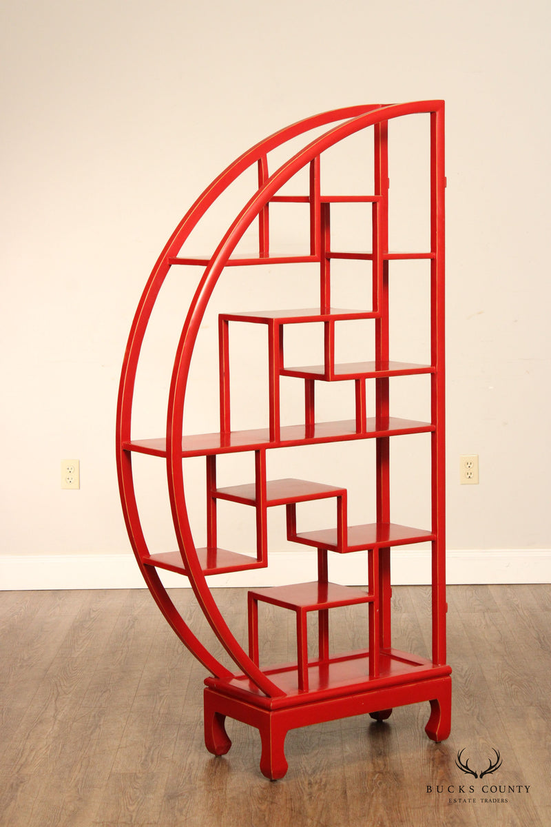 Asian Style Red Painted Round Two Part Room Divider Etagere