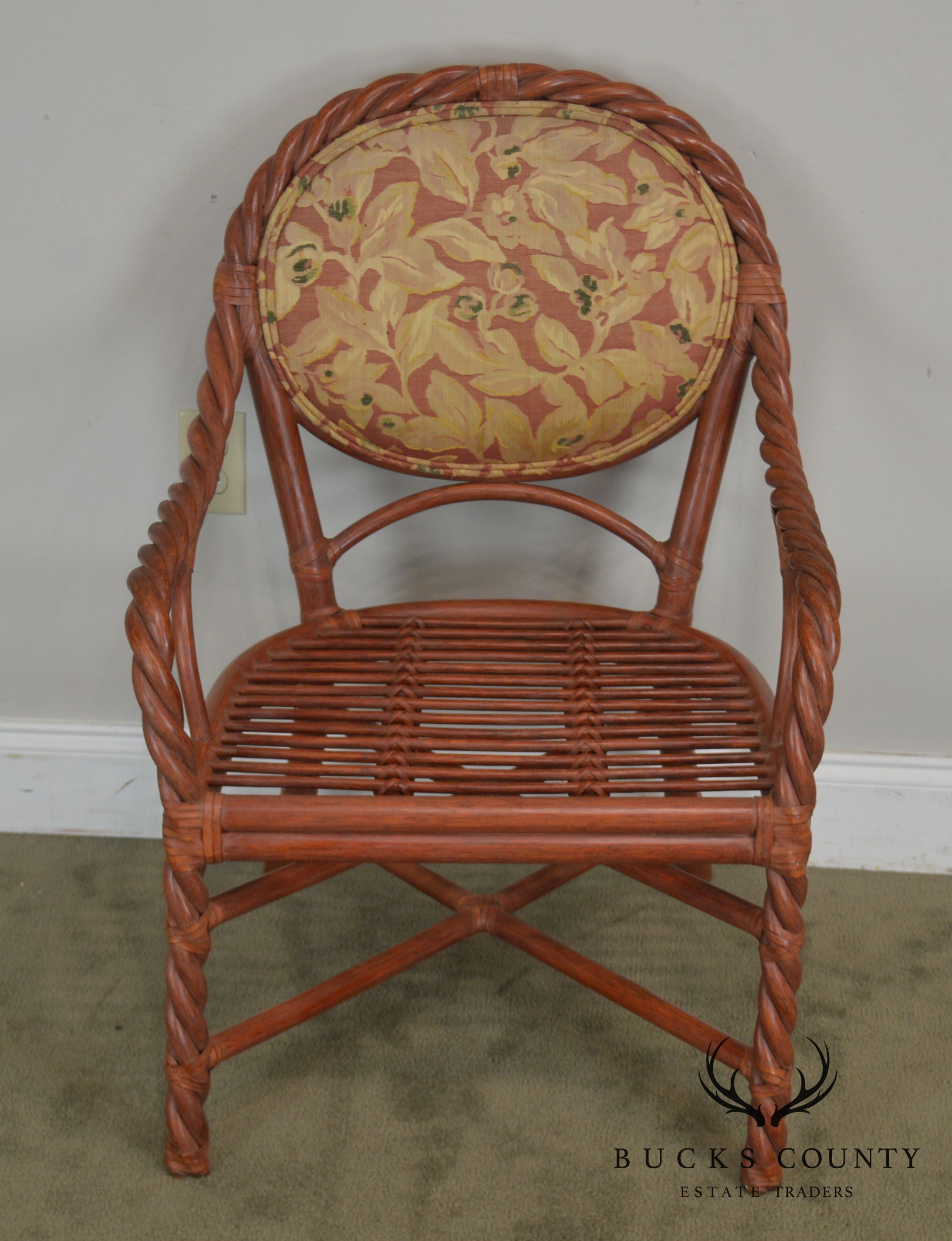 Mcguire of San Francisco Pair Painted Twist Rattan Armchairs