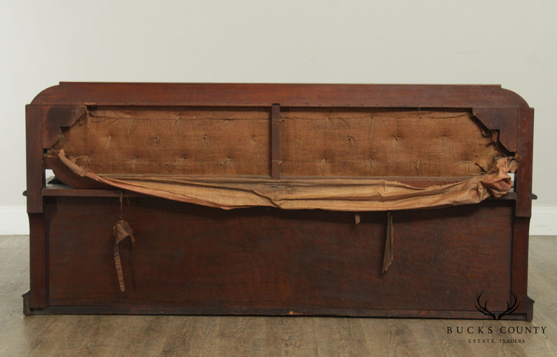Antique Victorian Walnut Long Hall Bench with Storage Seat