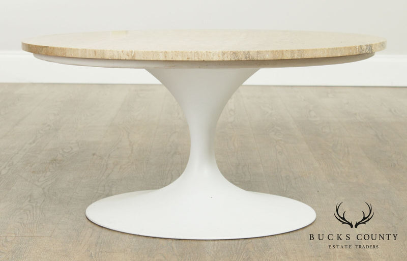 Knoll Mid Century Modern 30 inch Round Travertine Top Saarinen Coffee Table
