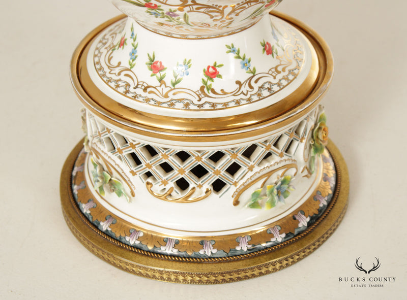 Rococo Revival 20th C. Porcelain Decorative Potpourri Urn