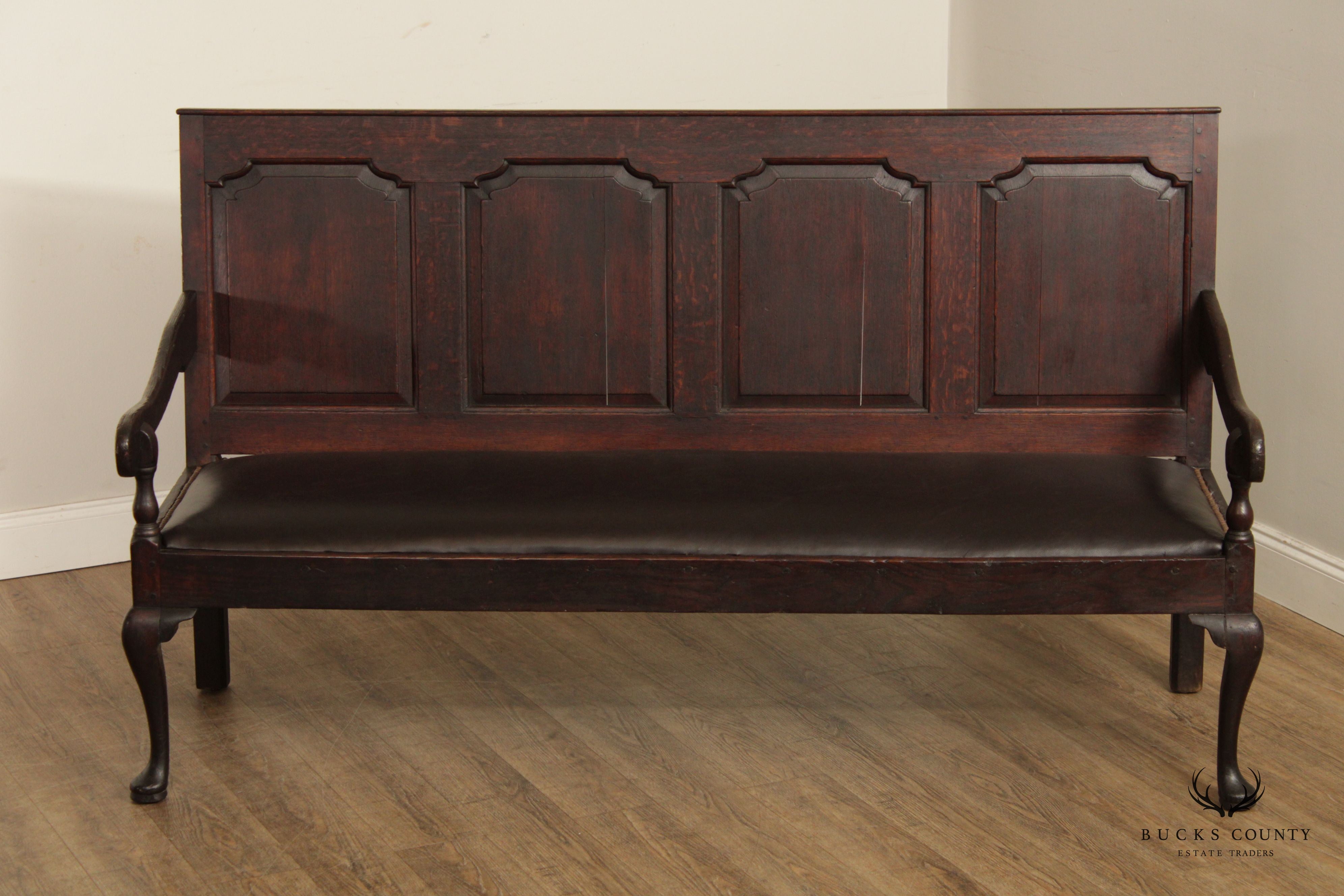 Antique 18th C. English George III Oak Settle Hall Bench