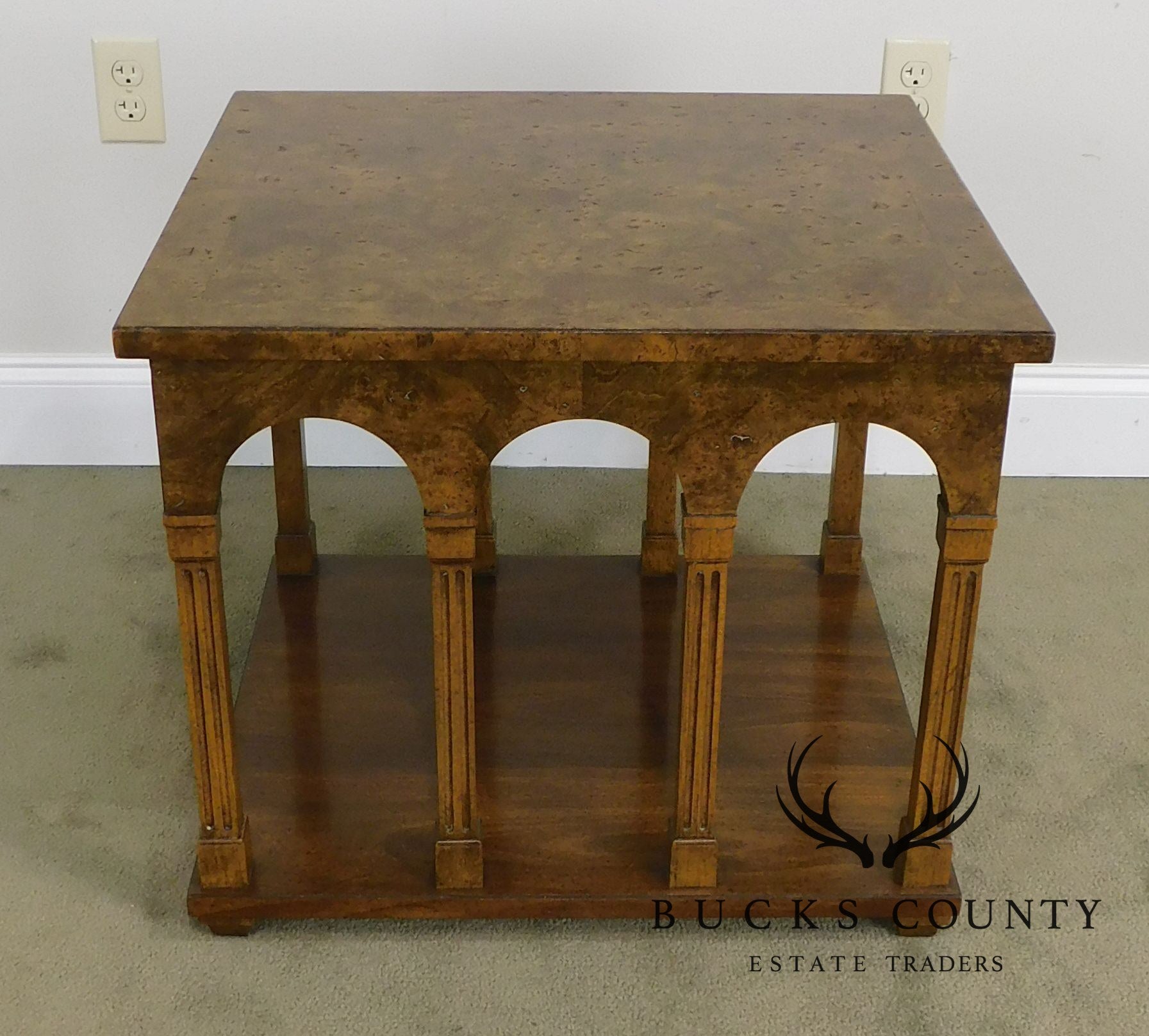 Coliseum Arched Burl Wood Mid Century Gibbings Era Side Table