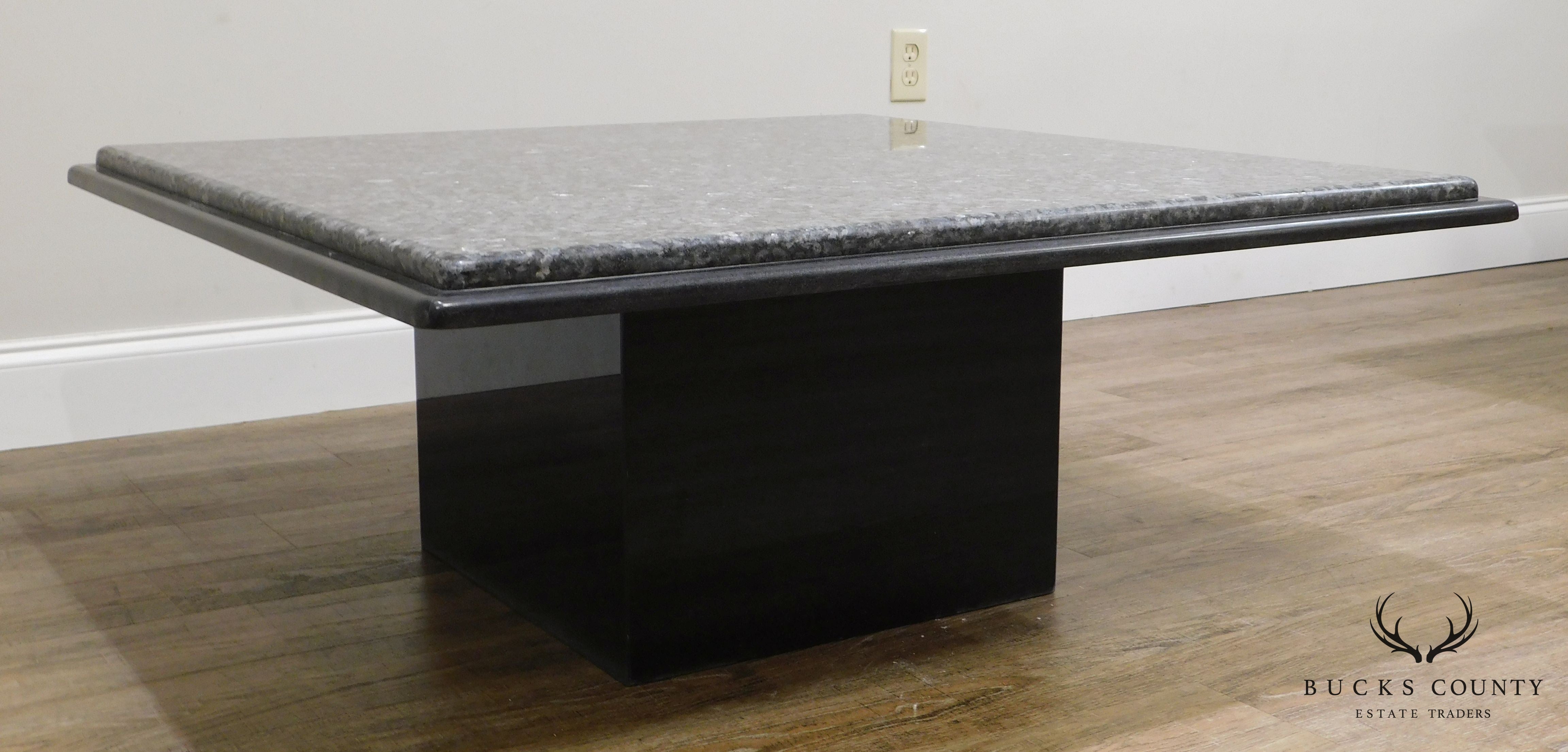 Postmodern Vintage 1980's Custom 40" Square Black & Grey Marble/Granite Coffee Table