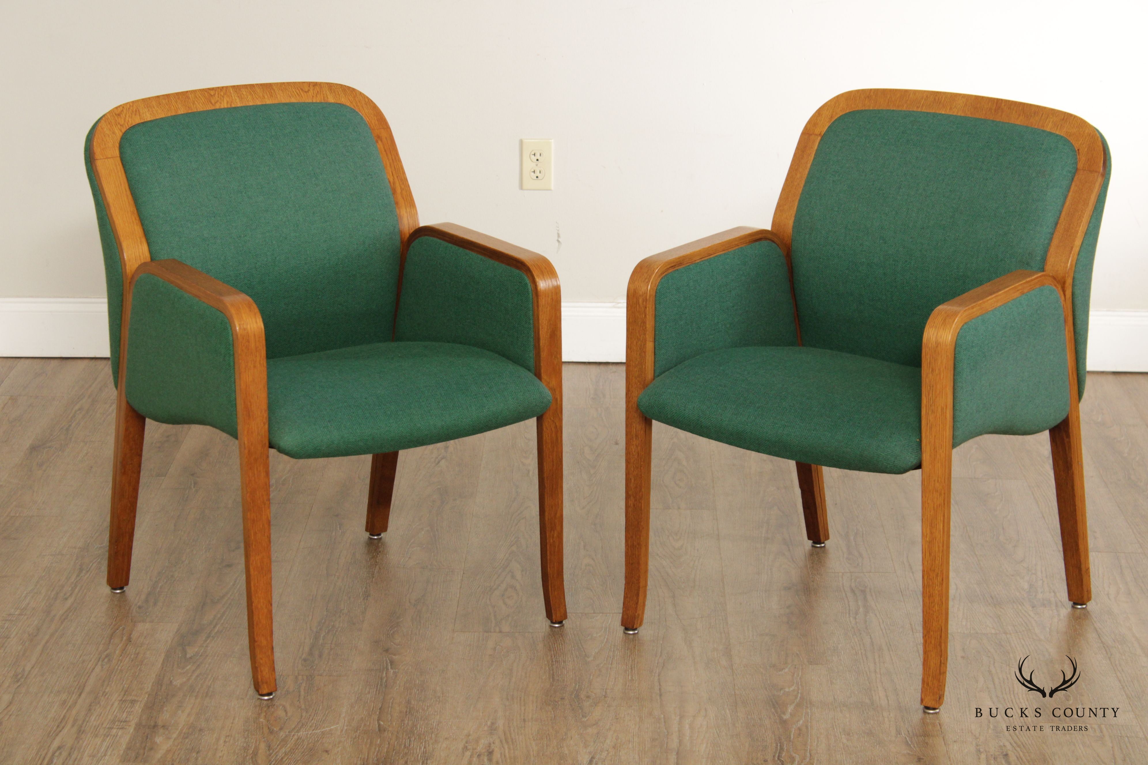 Bill Stephens Style Pair Oak Bentwood Arm Chairs