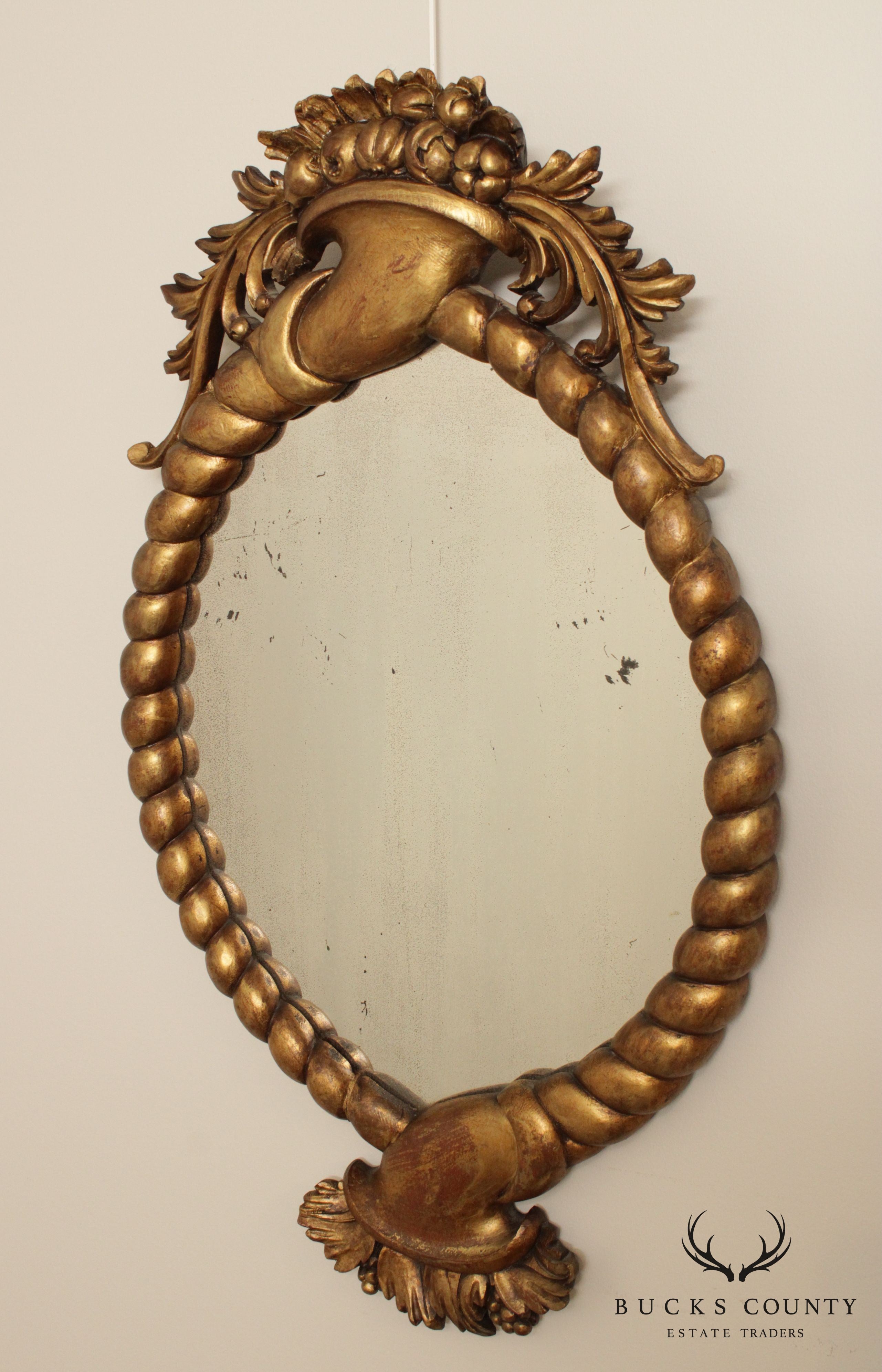 Antique Gilt Wood Frame Cornucopia Wall Mirror