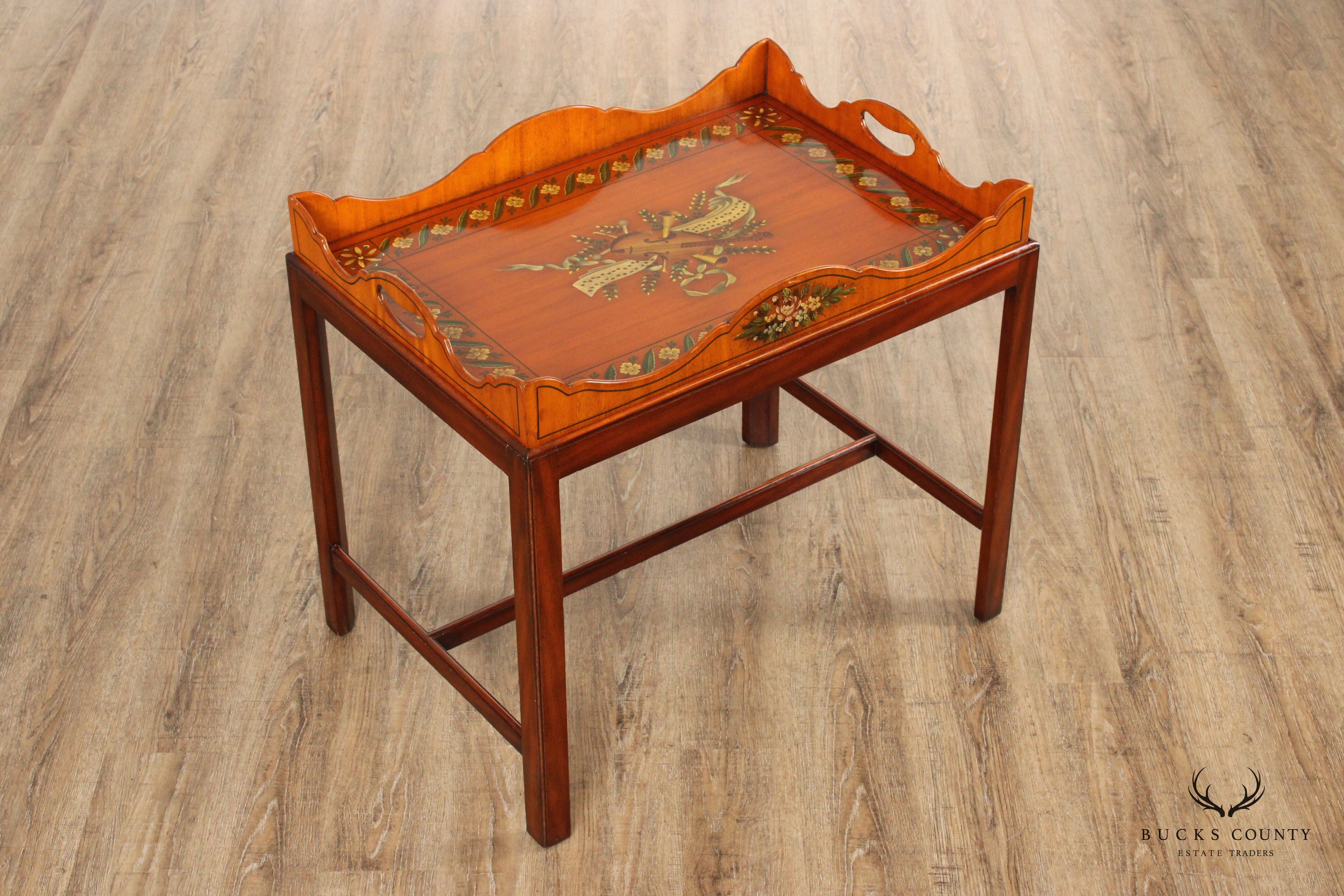 Edwardian Style Hand Painted Satinwood Tray Table