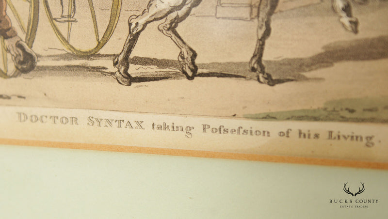 Antique 19th C. Pair 'Doctor Syntax' Hand-colored Etchings by Thomas Rowlandson