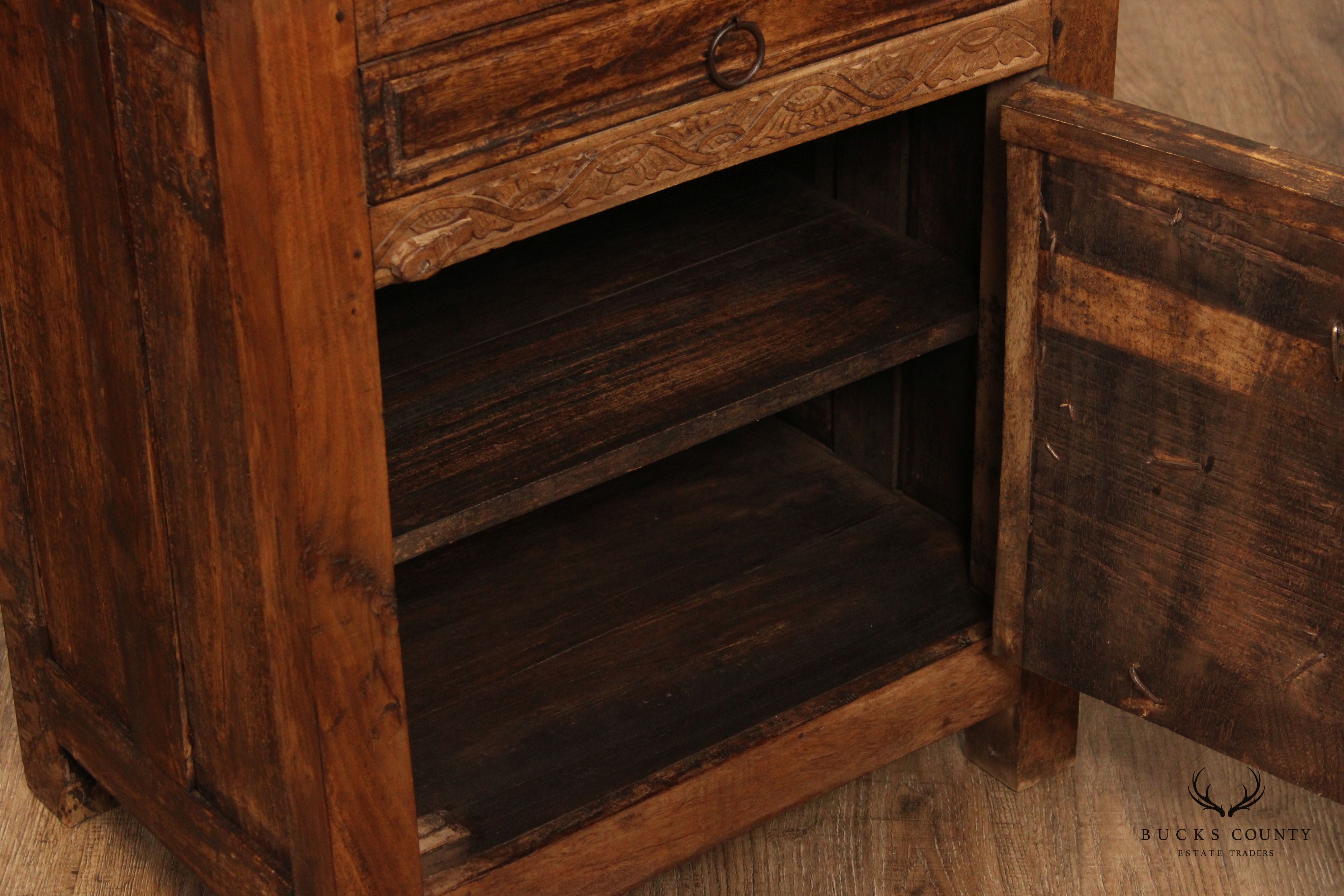 Anglo Indian Carved Panel Nightstand Cabinet