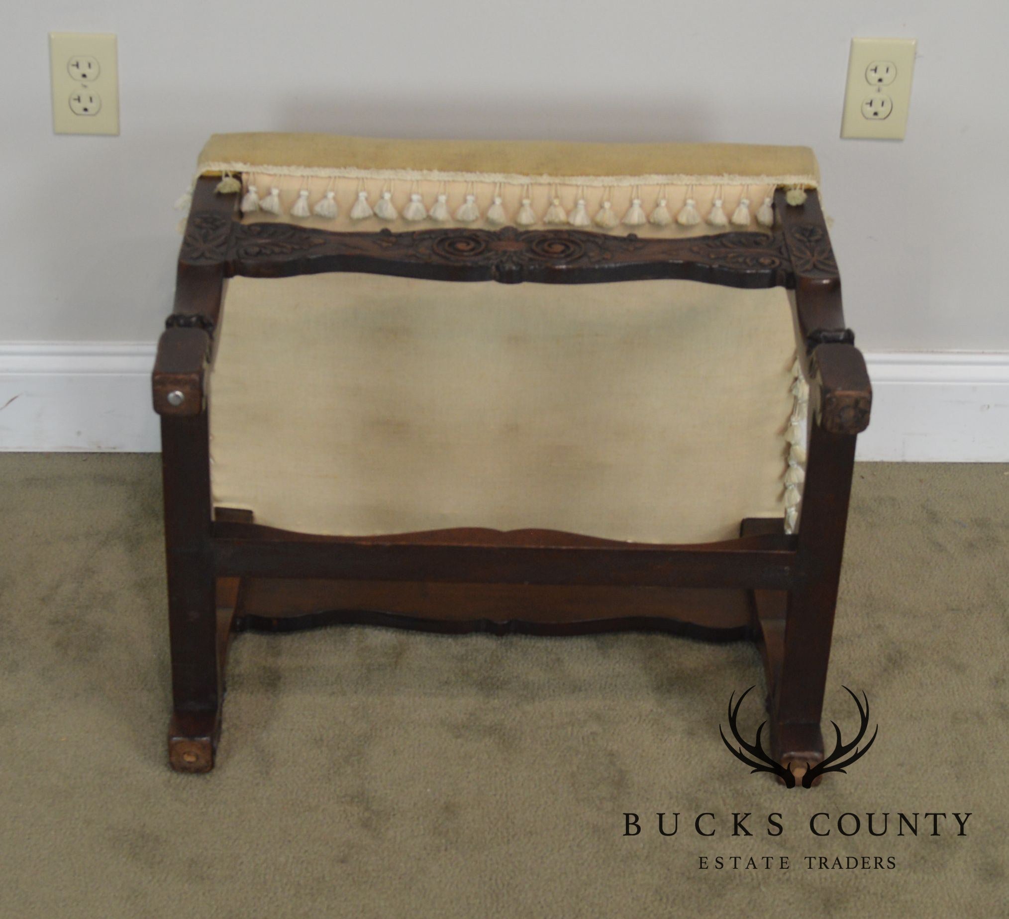 Italian Renaissance Antique Carved Needlepoint Ottoman Bench