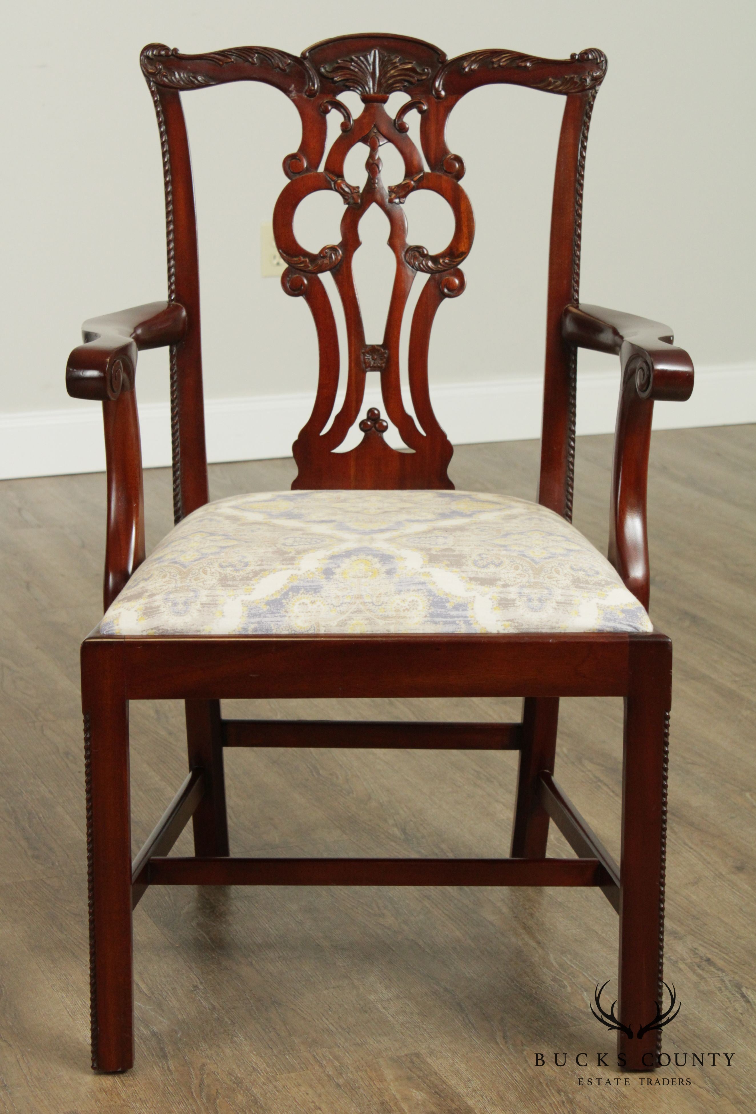 Maitland Smith Chippendale Style Pair Mahogany Armchairs