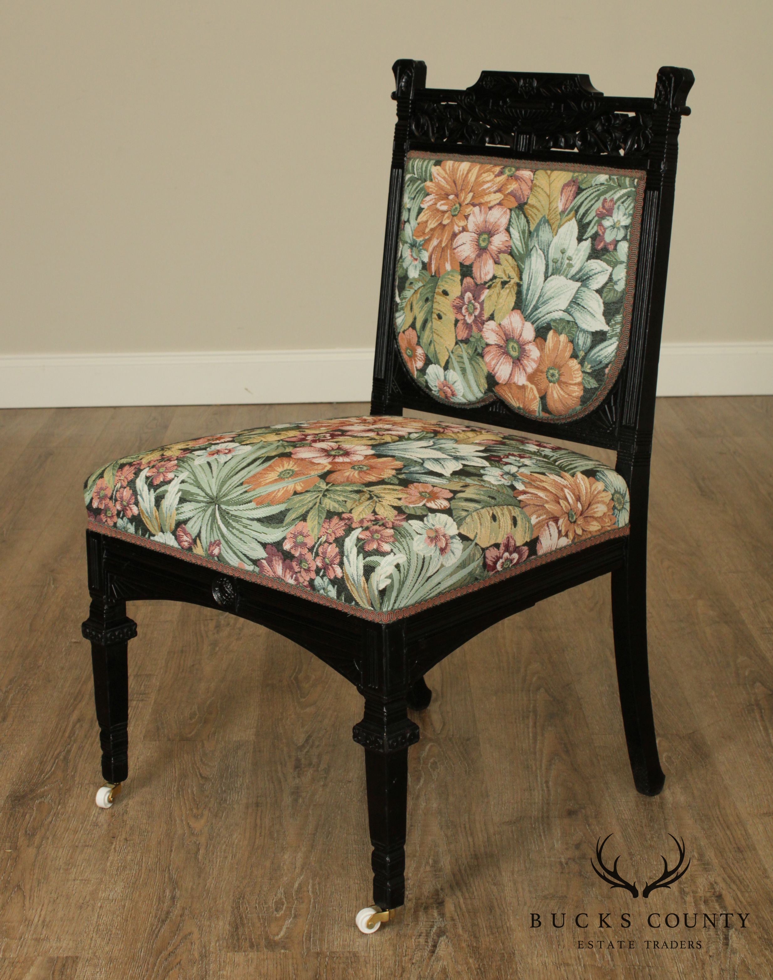 Antique Ebonized Aesthetic Carved Side Chair