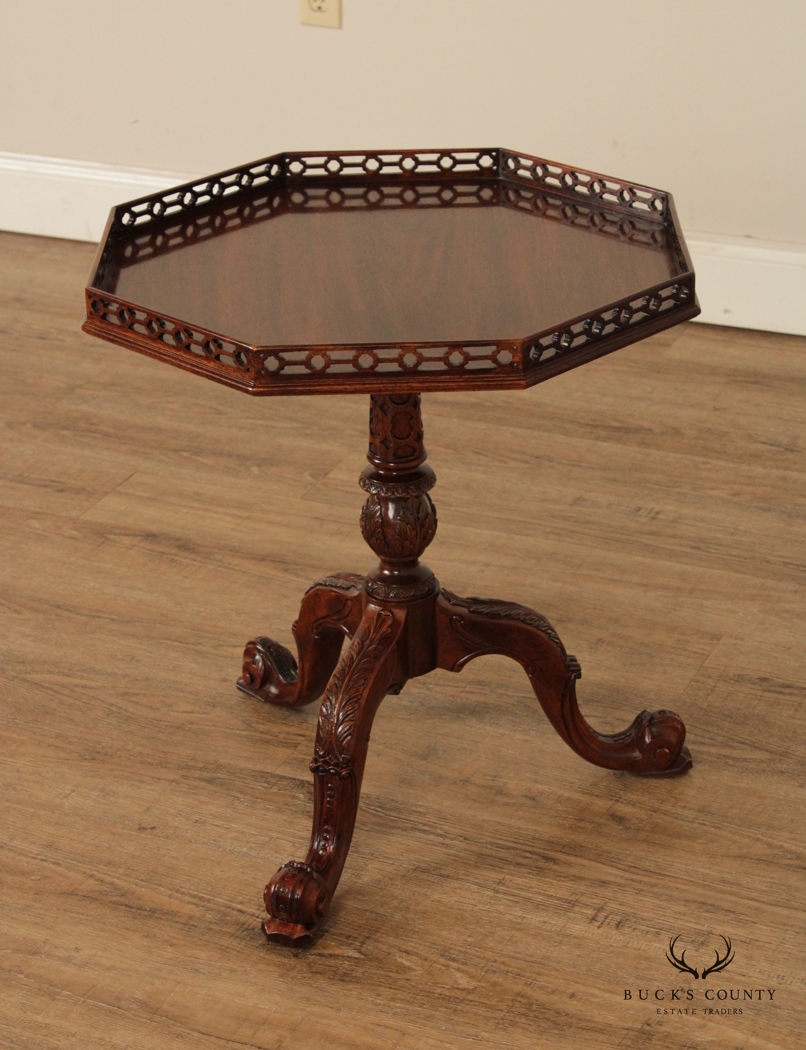 Rococo Style Octagonal Carved Mahogany Side Table