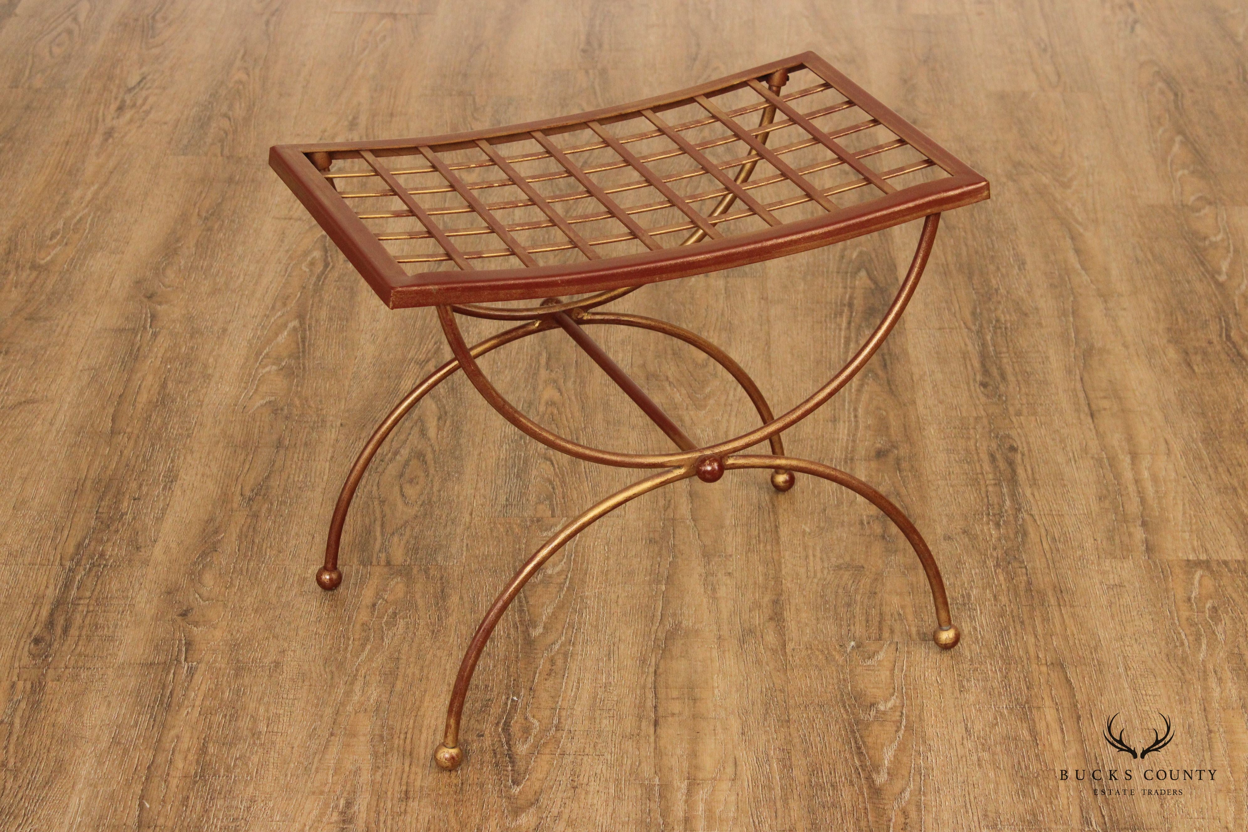 Hollywood Regency Style Gilt Iron Curule Bench