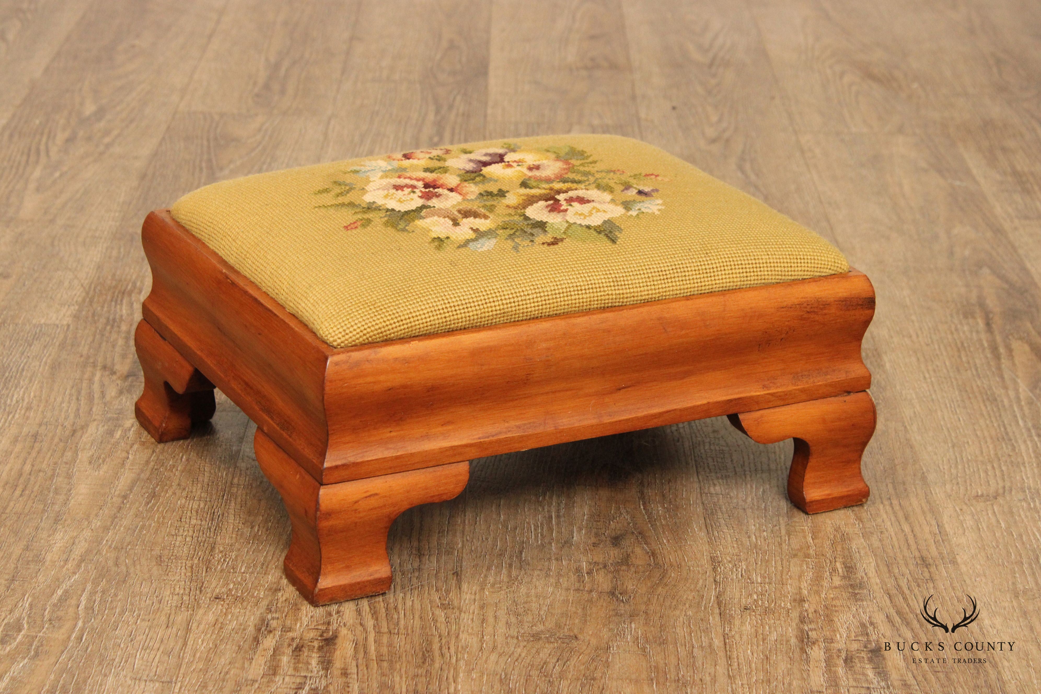 Empire Style Antique  Needlepoint Footstool