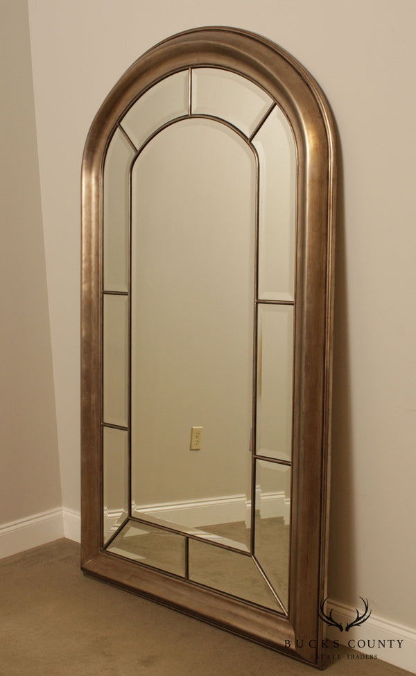 Large Silver Finished Arched Beveled Mirror