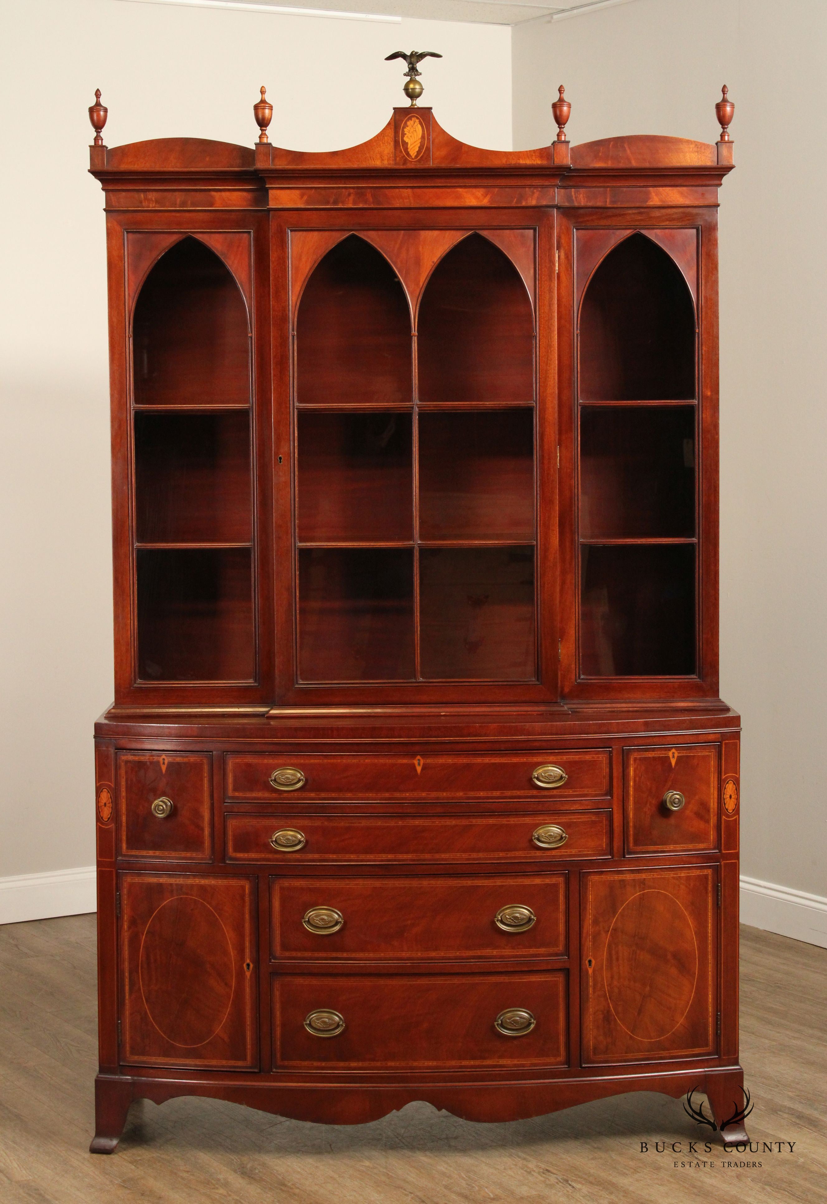 Federal Style Inlaid Mahogany China Cabinet Bookcase