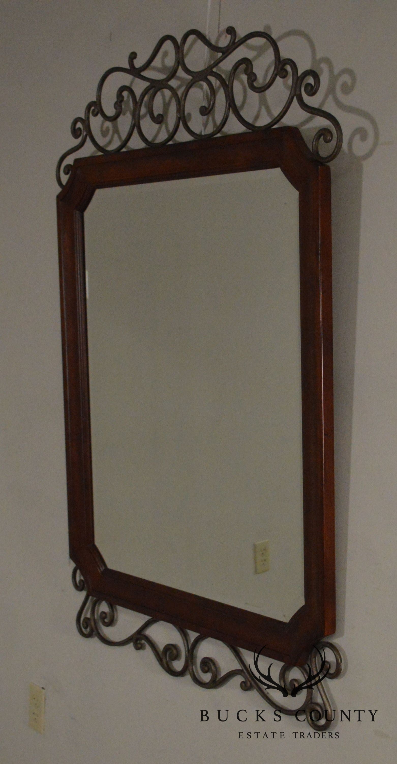 Drexel Heritage Cambridge Cherry & Scrolled Iron Beveled Wall Mirror