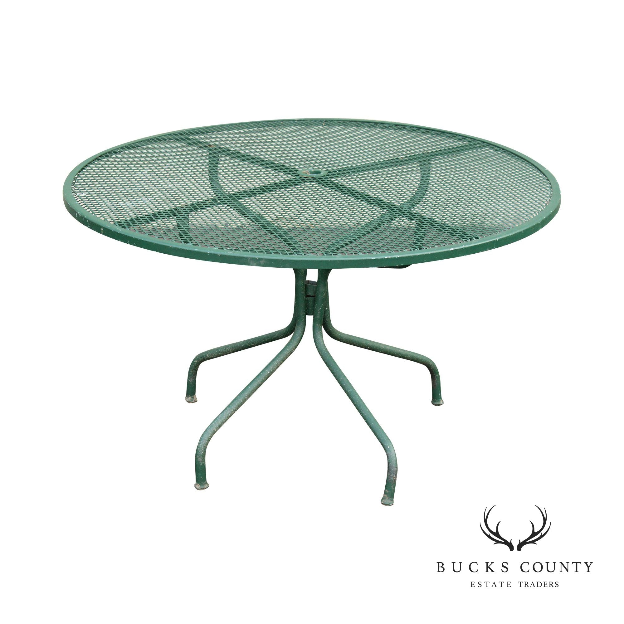 Mid Century Modern Wrought Iron Round Outdoor Patio Dining Table